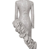 Abito midi asimmetrico con paillettes 114315 039 ROTATE 