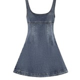 Miniabito svasato in denim con logo RS26812S BL SELF-PORTRAIT 