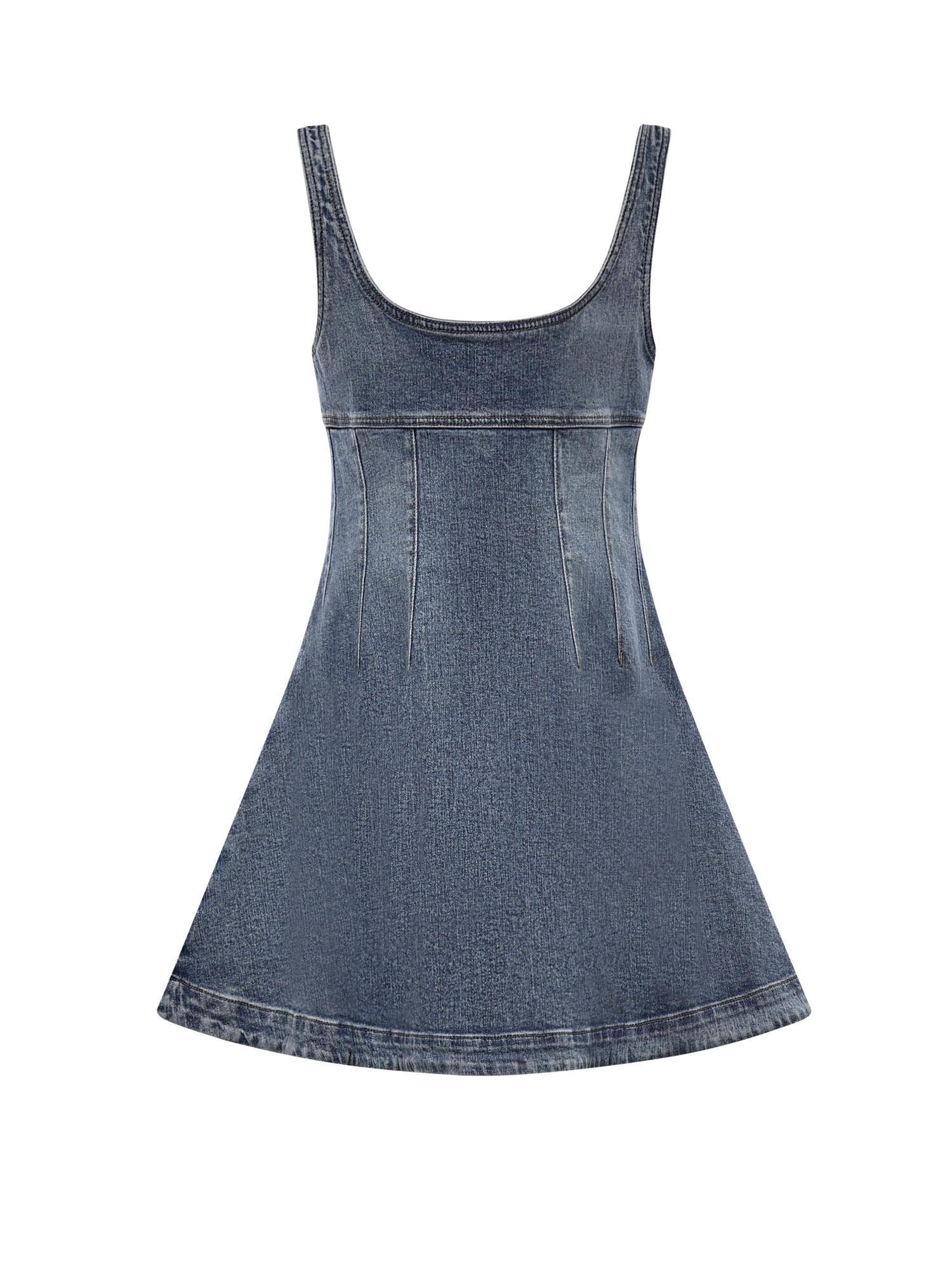 Miniabito svasato in denim con logo RS26812S BL SELF-PORTRAIT 