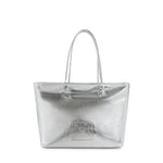 Borsa shopping in pelle con logo<BR/> 73BP9VT01 LOLLI POPPOP SILVER V° 73 