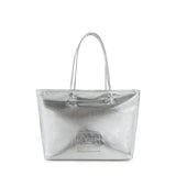 Borsa shopping in pelle con logo<BR/> 73BP9VT01 LOLLI POPPOP SILVER V° 73 