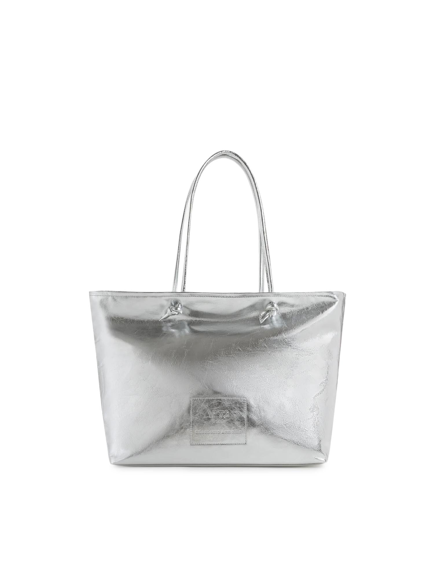 Borsa shopping in pelle con logo<BR/> 73BP9VT01 LOLLI POPPOP SILVER V° 73 