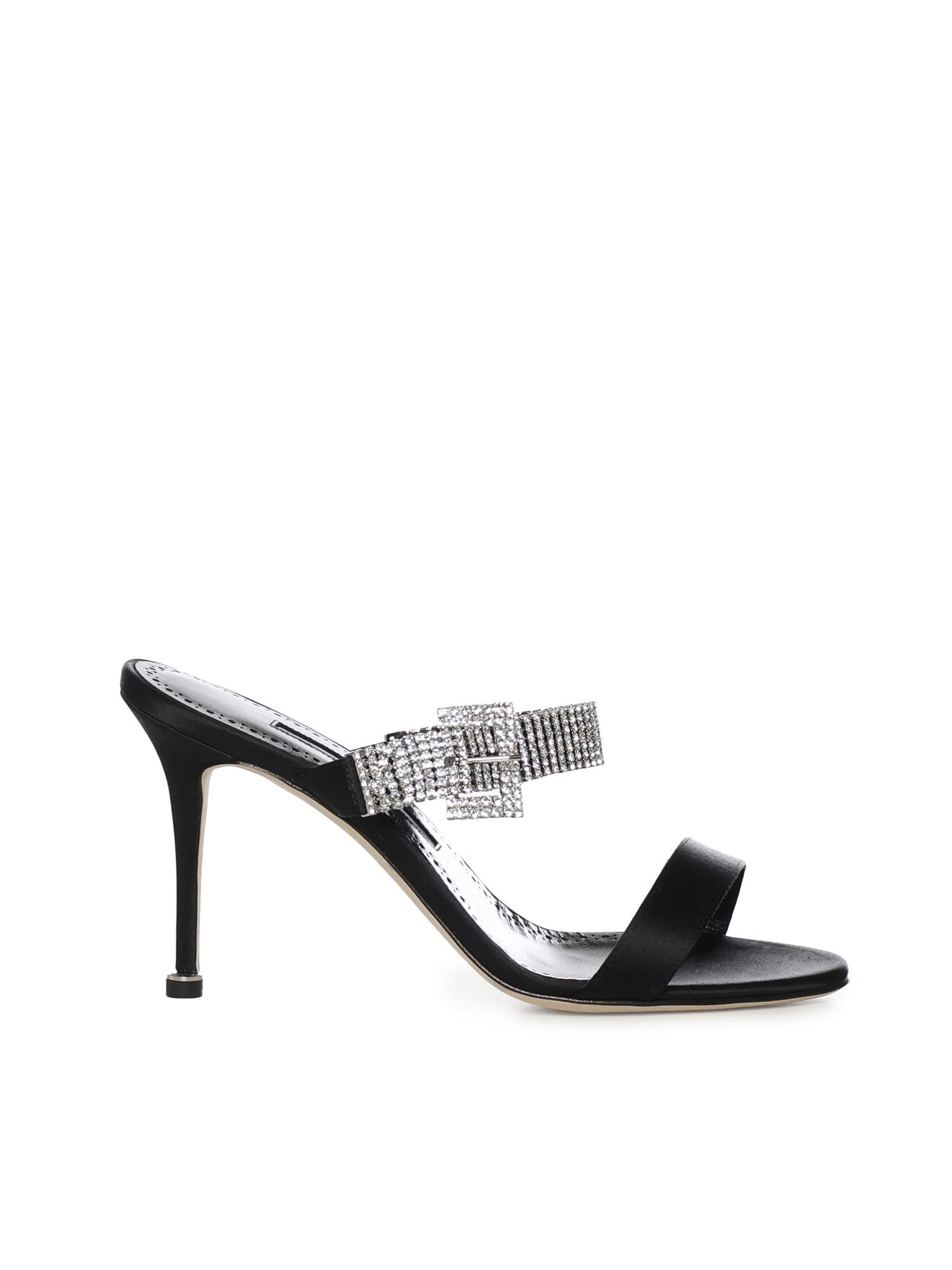 Mules Fibolta in raso con cristalli 1263118 0015 MANOLO BLAHNIK 