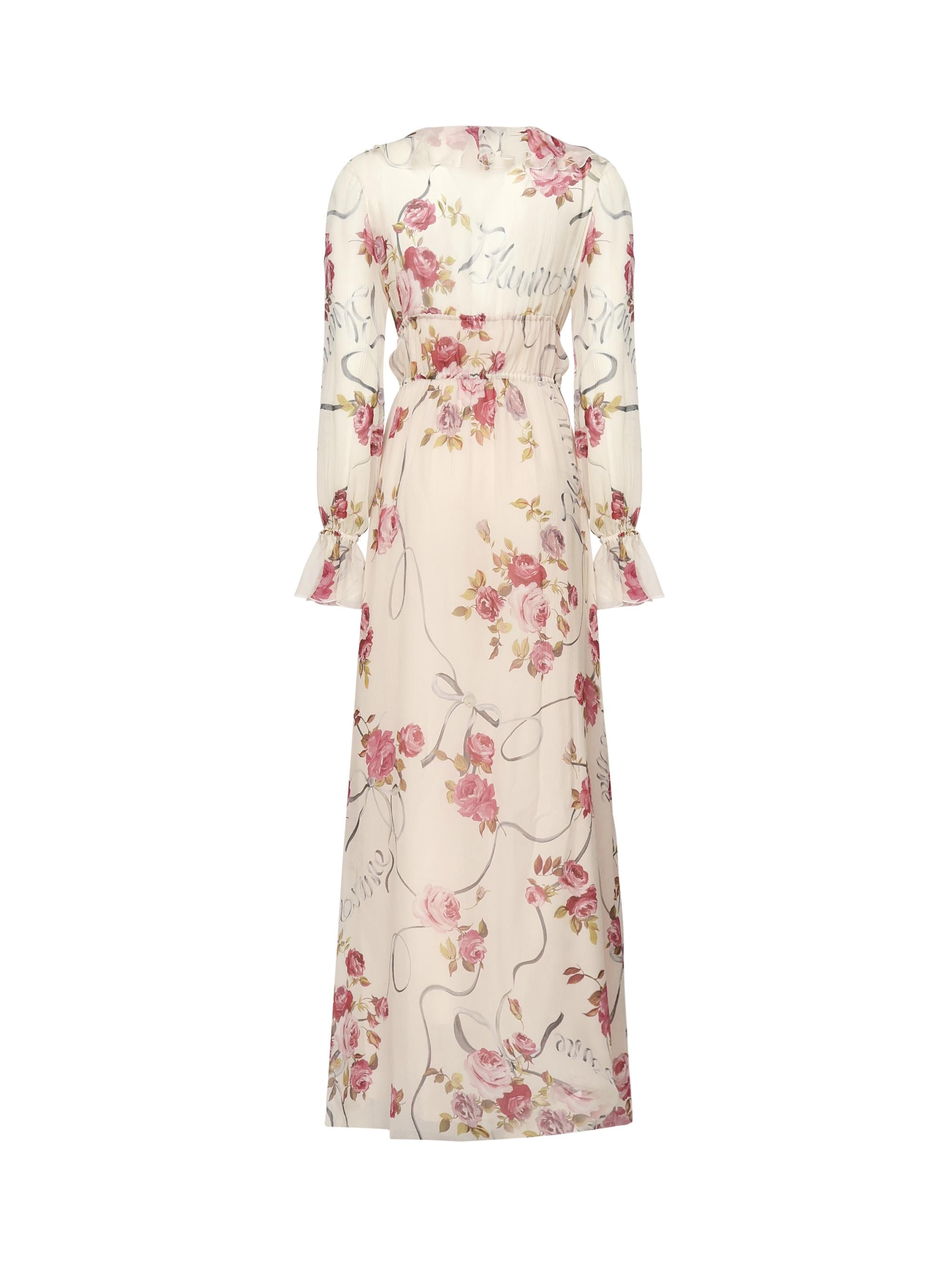 abito lungo in crepe di seta stampa floreale 2A643A F7141 BLUMARINE 