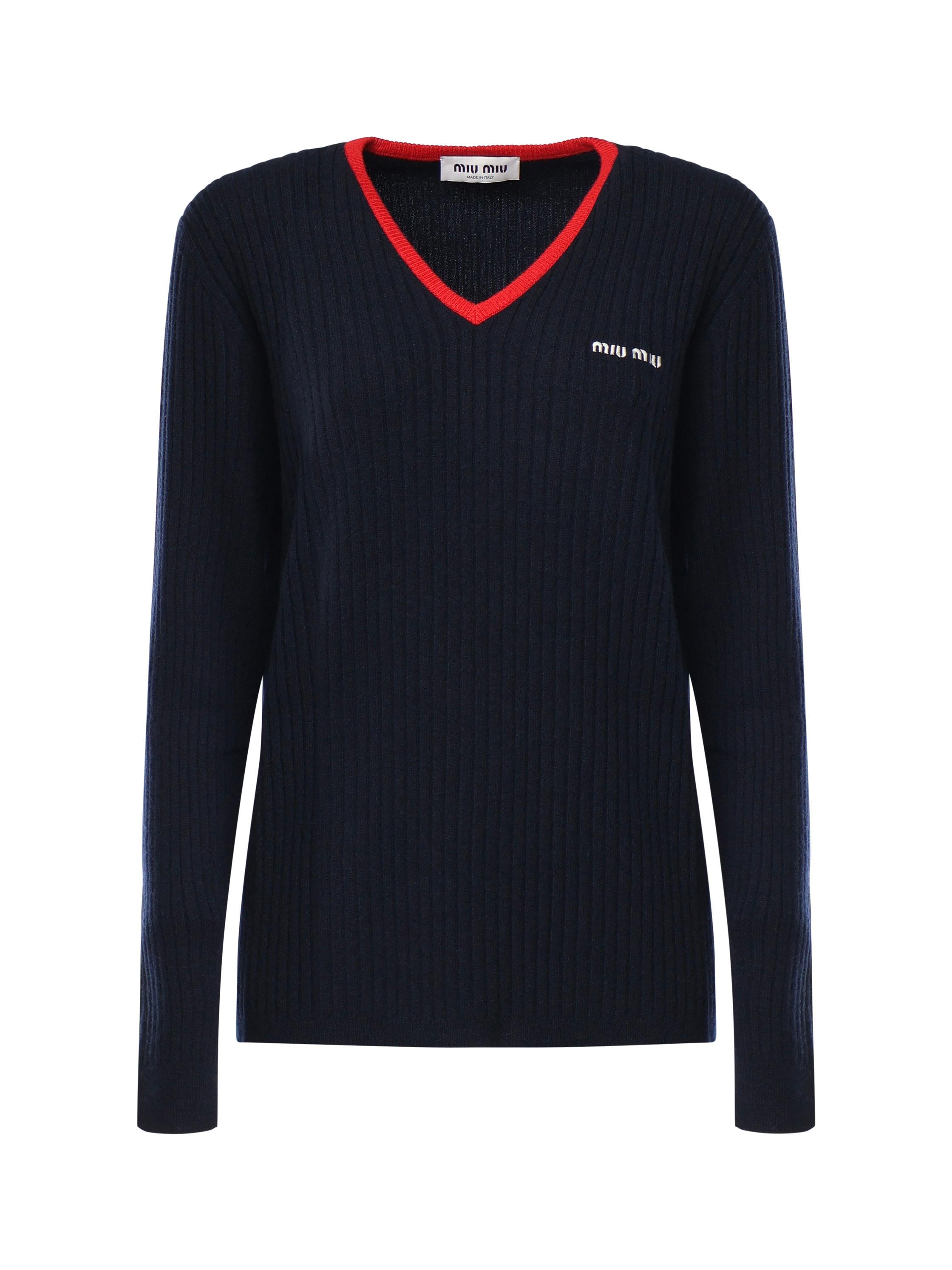 Maglia scollo a V in cashmere MMLA33 1580F059F MIU MIU 
