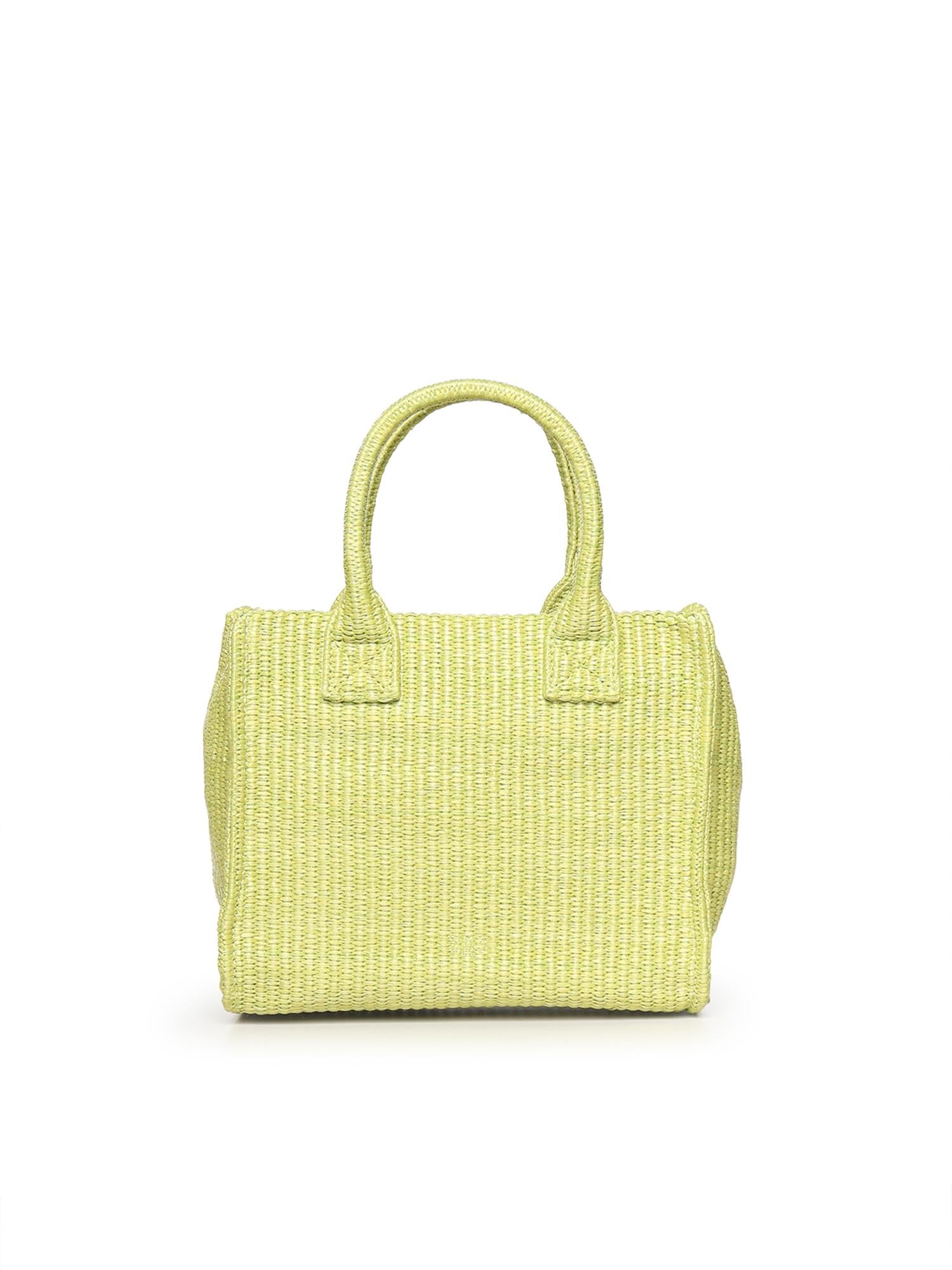 Borsa shopper piccola Beach in rafia con logo Love Birds 106832 A39YVV0 PINKO 
