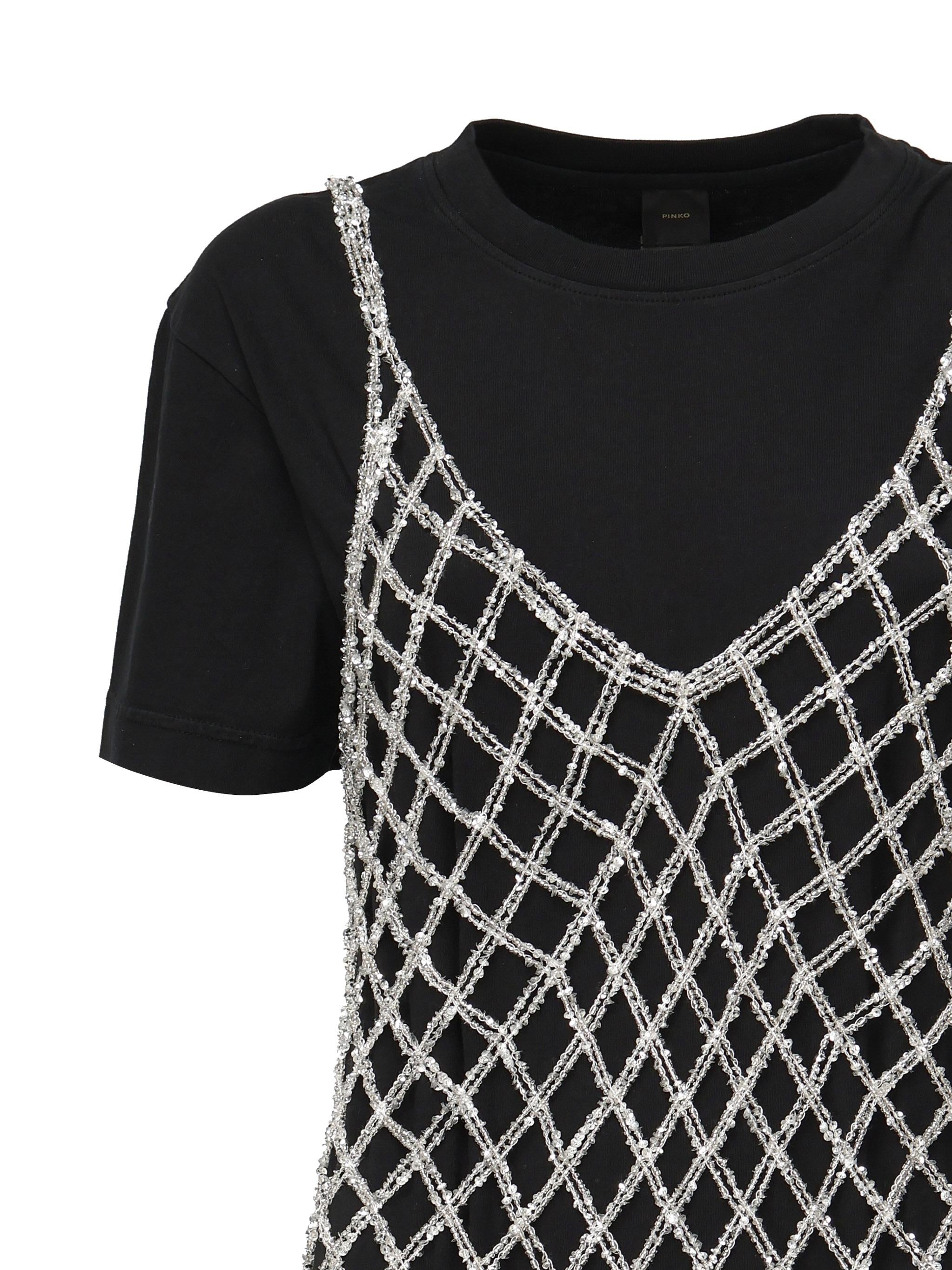 Abito t-shirt con paillettes 105144 A2LTZ99 PINKO 