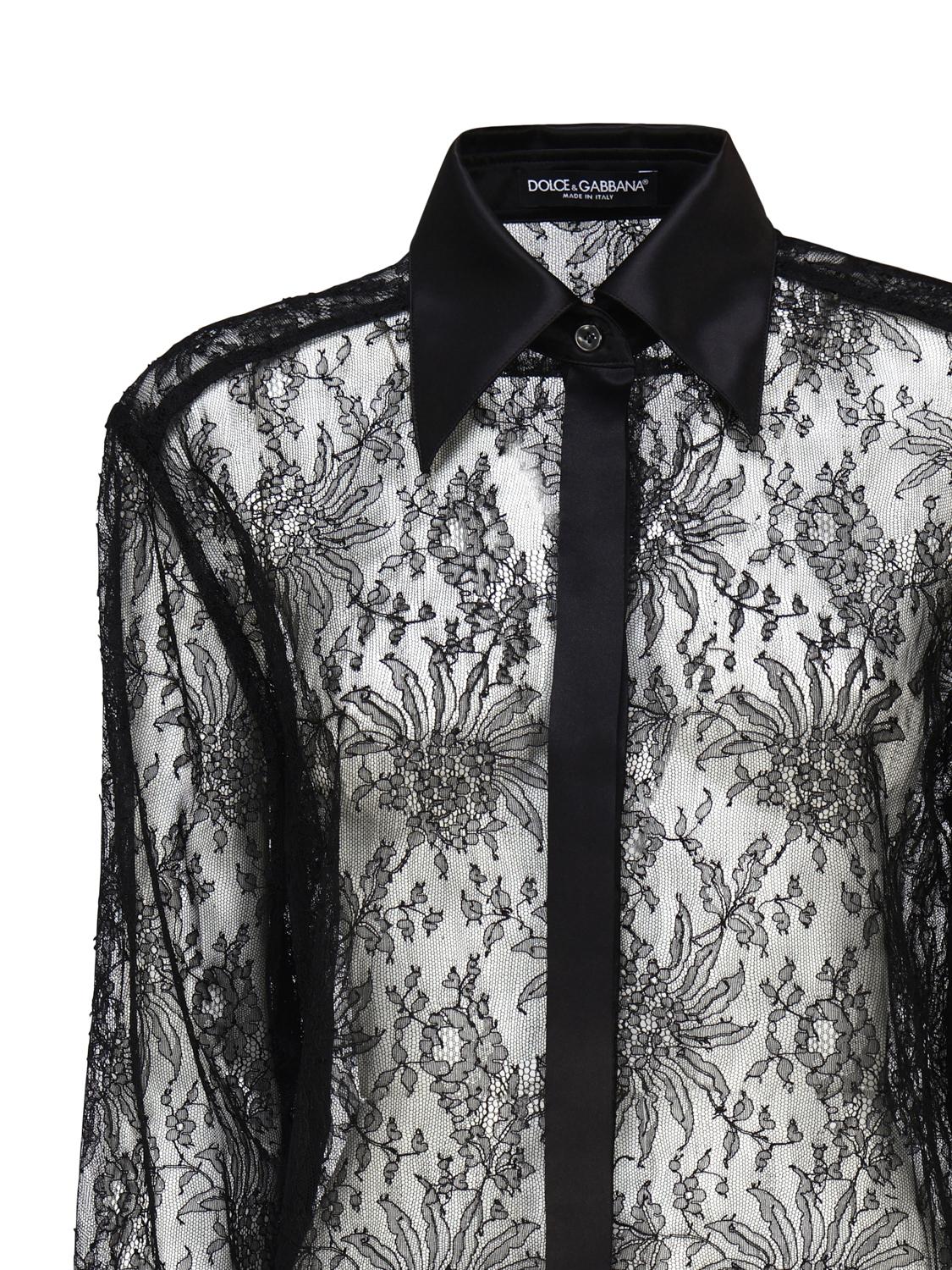 Camicia in pizzo Chantilly con dettagli in raso F5R42T MLMAEN0000 DOLCE & GABBANA 
