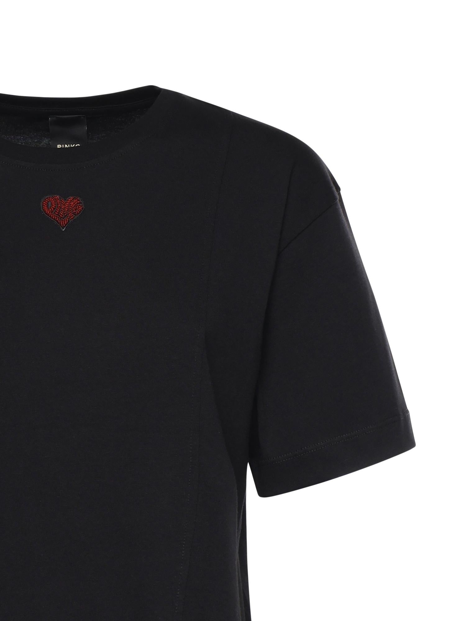 T-shirt con ricamo cuore in cotone 105665 A326Z99 PINKO 