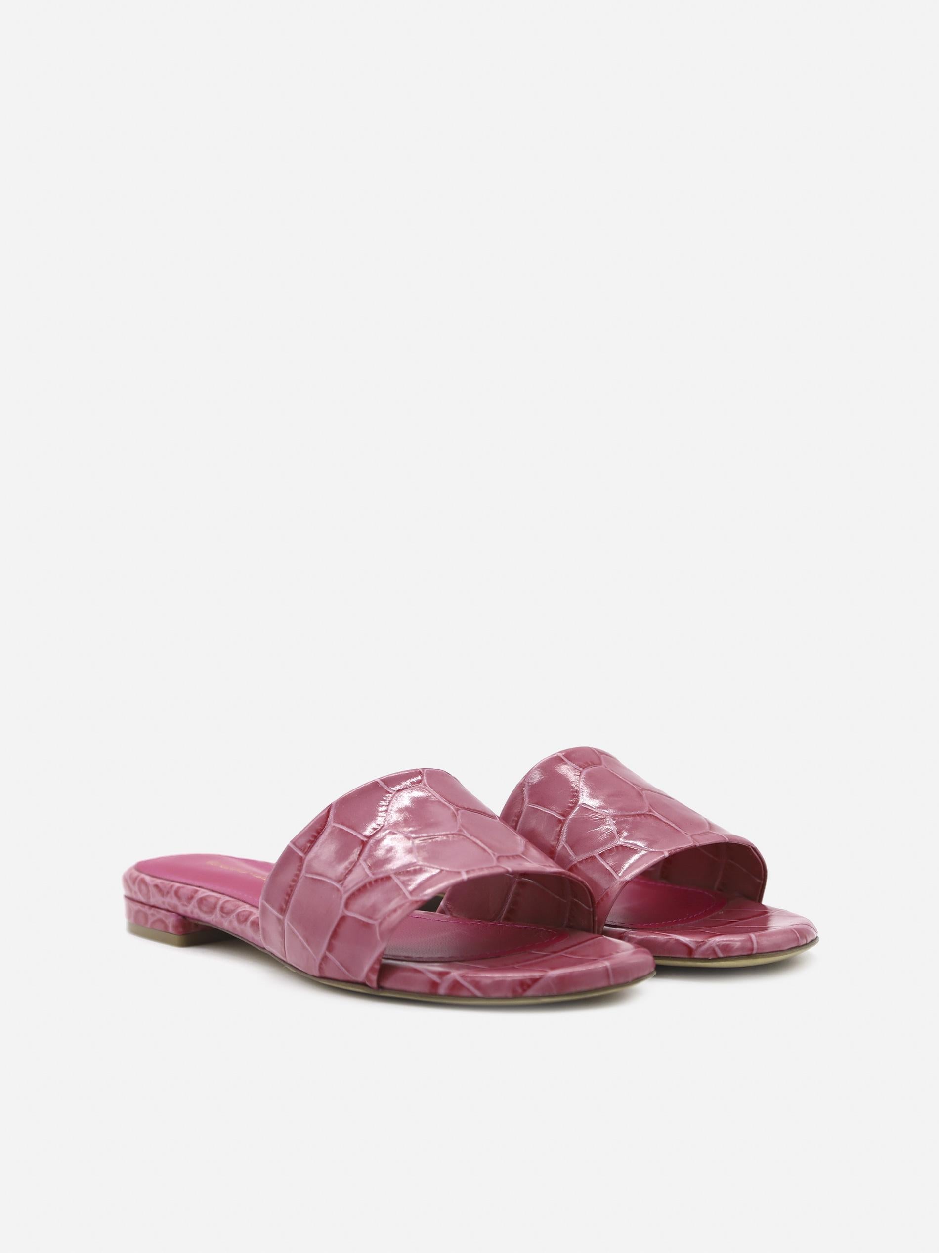 SANDALI SLIDES VICKY IN PELLE STAMPA COCCO<BR/> VICKY COCCOROSA GIULIANO GALIANO 