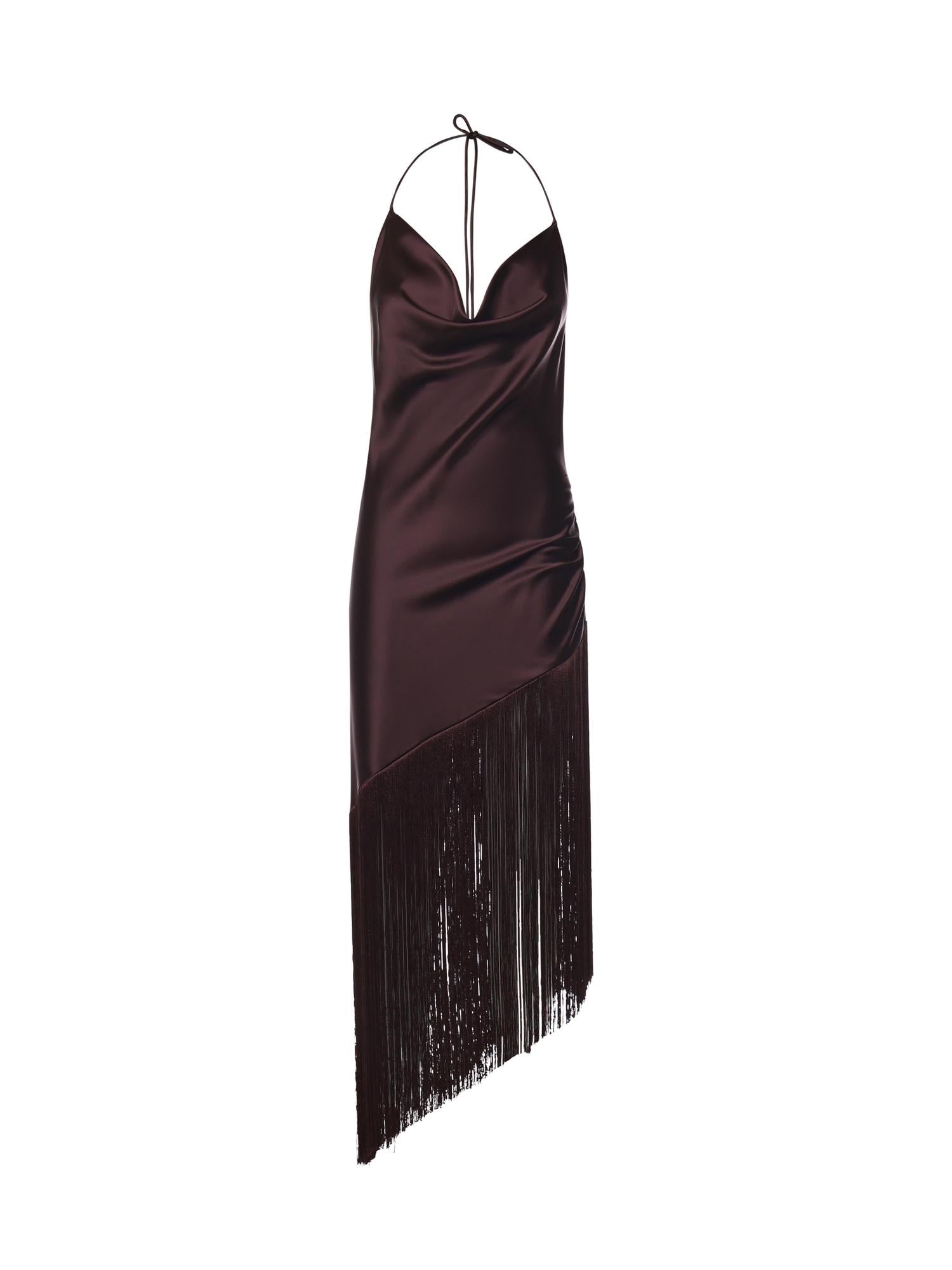 Abito asimmetrico in satin con frange 106430 A33DR57 PINKO 