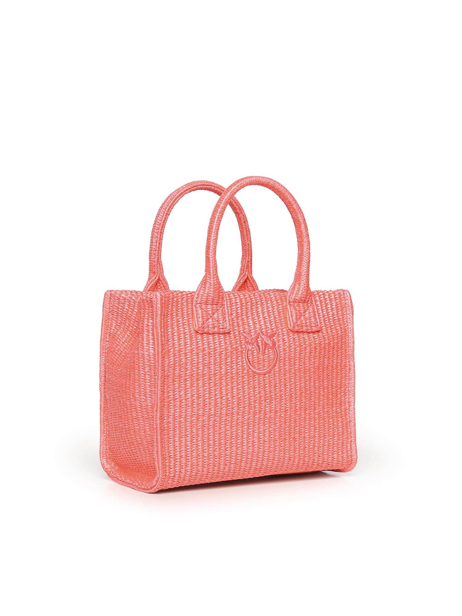 Borsa shopper piccola Beach in rafia con logo Love Birds<BR/> 106832 A39YN17 PINKO 