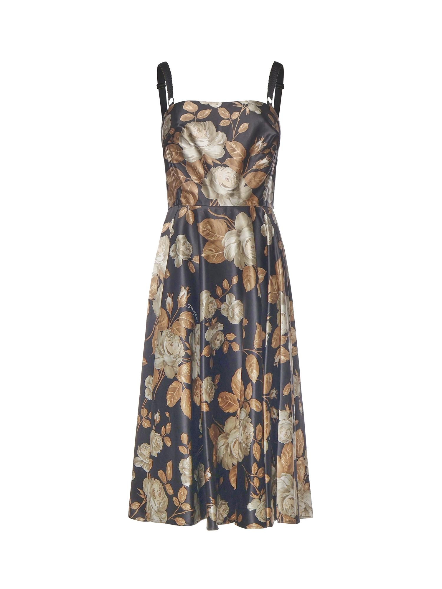 Abito in raso stampa Rosa vintage F6TYFT FSIB8HN5QQ DOLCE & GABBANA 