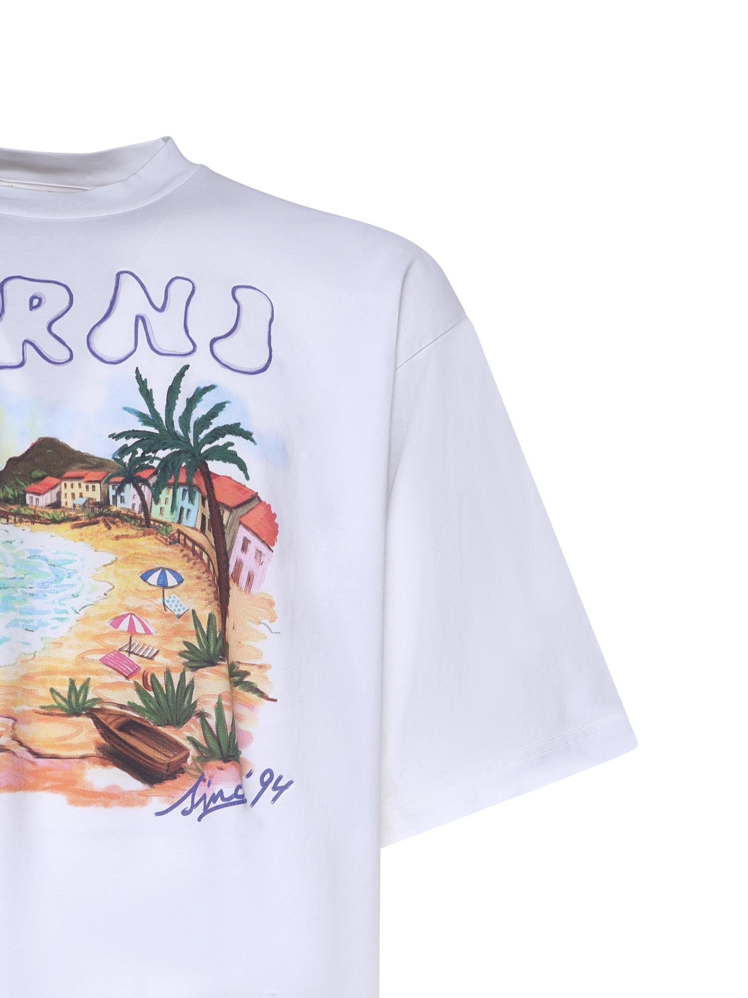 T-shirt in cotone con stampa Marni Beach HUMU02234P USCZ06PRW01 MARNI 