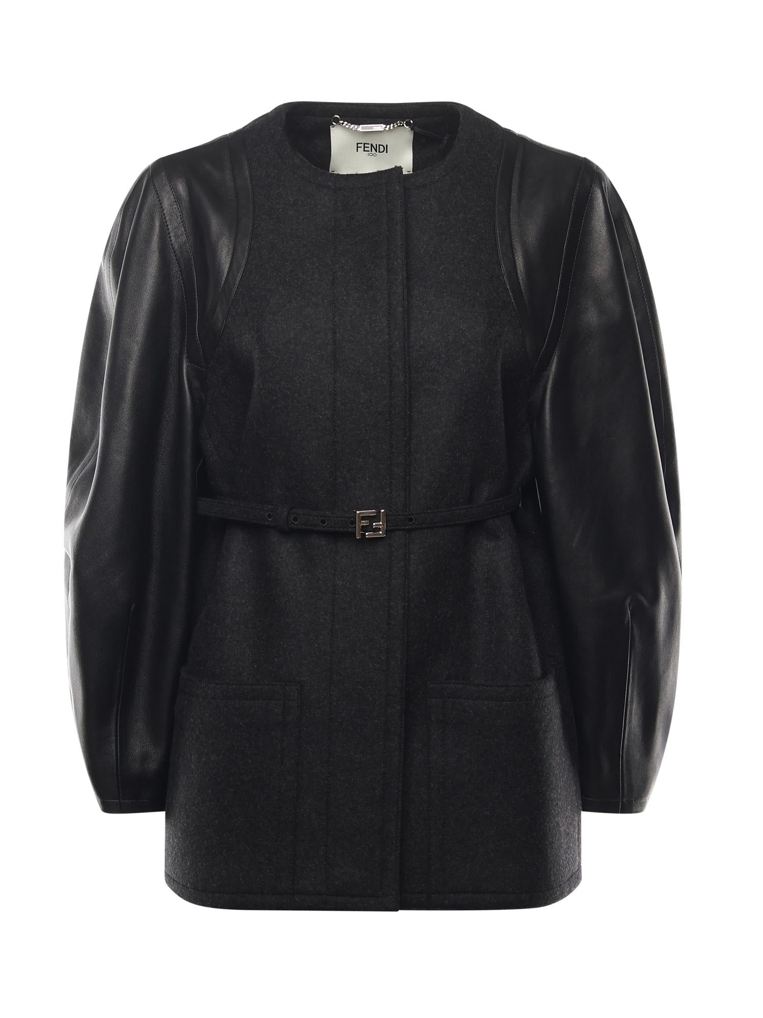 Giacca in lana e pelle<BR/><BR/> FJ7650 AJ0KF0TAZ FENDI 