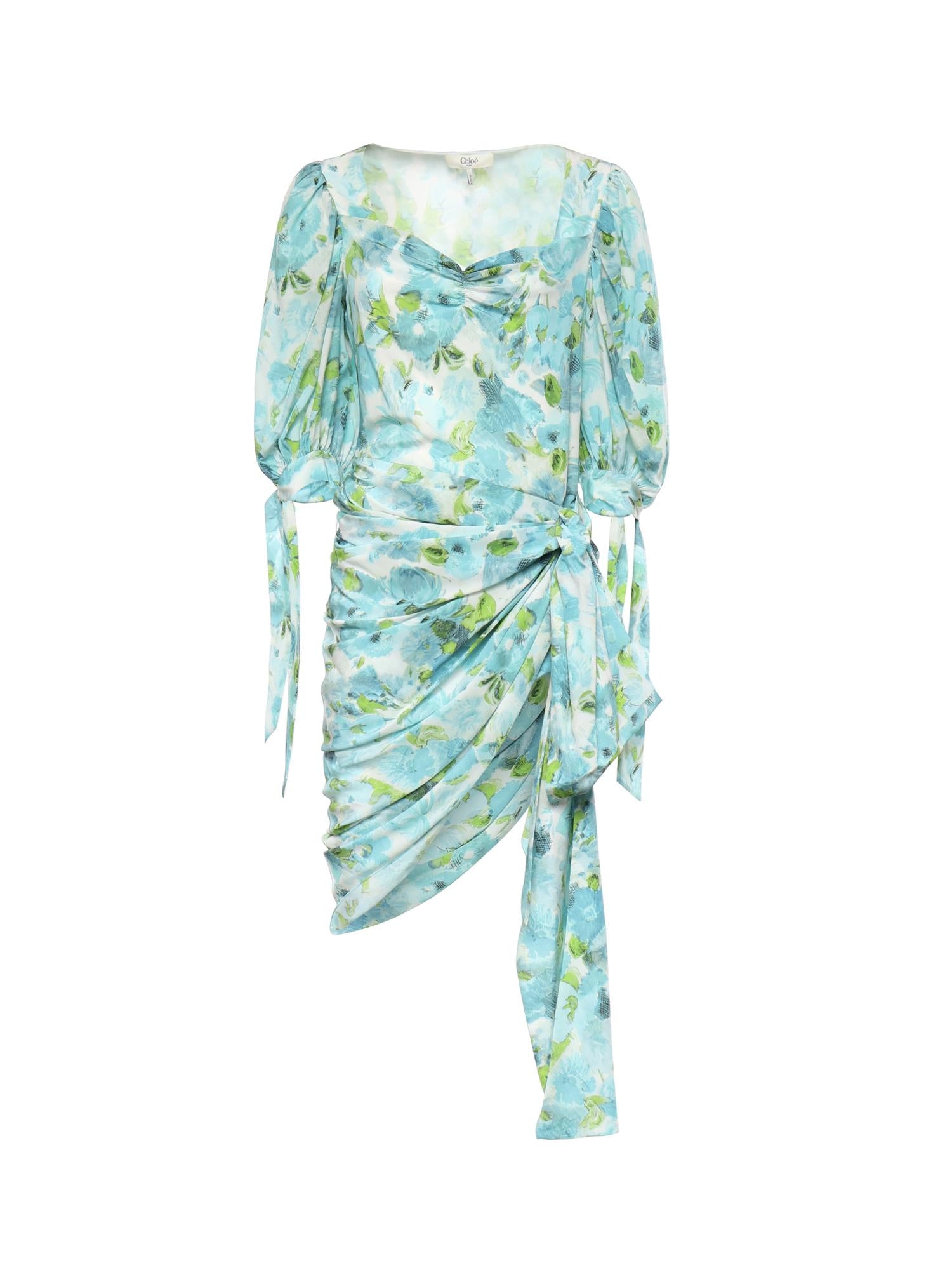 Mini abito drappeggiato in seta con stampa floreale CH26URO52388 91J CHLOÉ 
