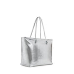 Borsa shopping in pelle con logo<BR/> 73BP9VT01 LOLLI POPPOP SILVER V° 73 