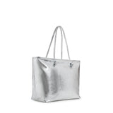 Borsa shopping in pelle con logo<BR/> 73BP9VT01 LOLLI POPPOP SILVER V° 73 