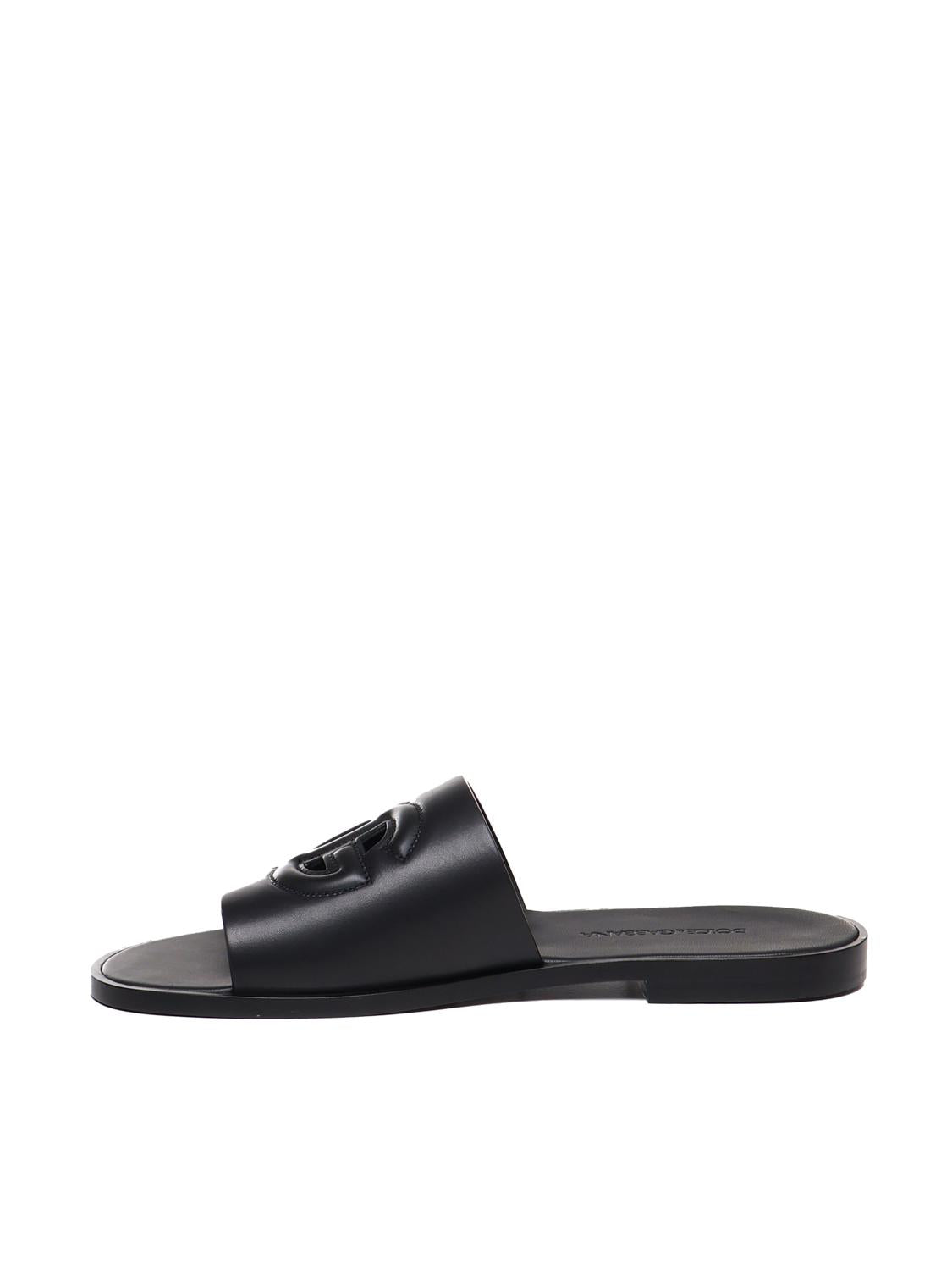 Slide in pelle con logo DG A80397 AO60280999 DOLCE & GABBANA 
