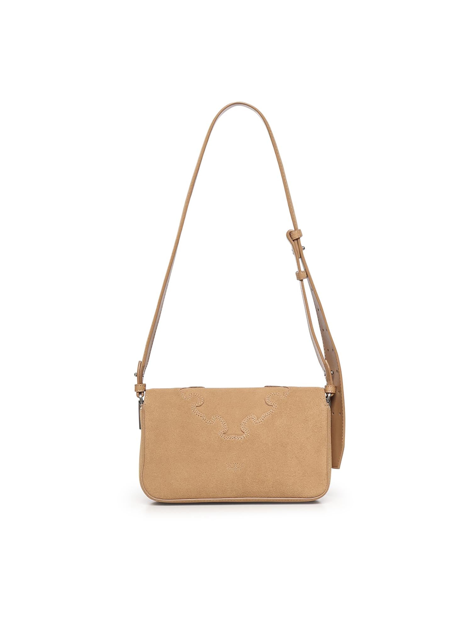 Borsa a spalla Mini Love Bag One Slouchy in suede con intarsi 106244 A0F6L08O PINKO 