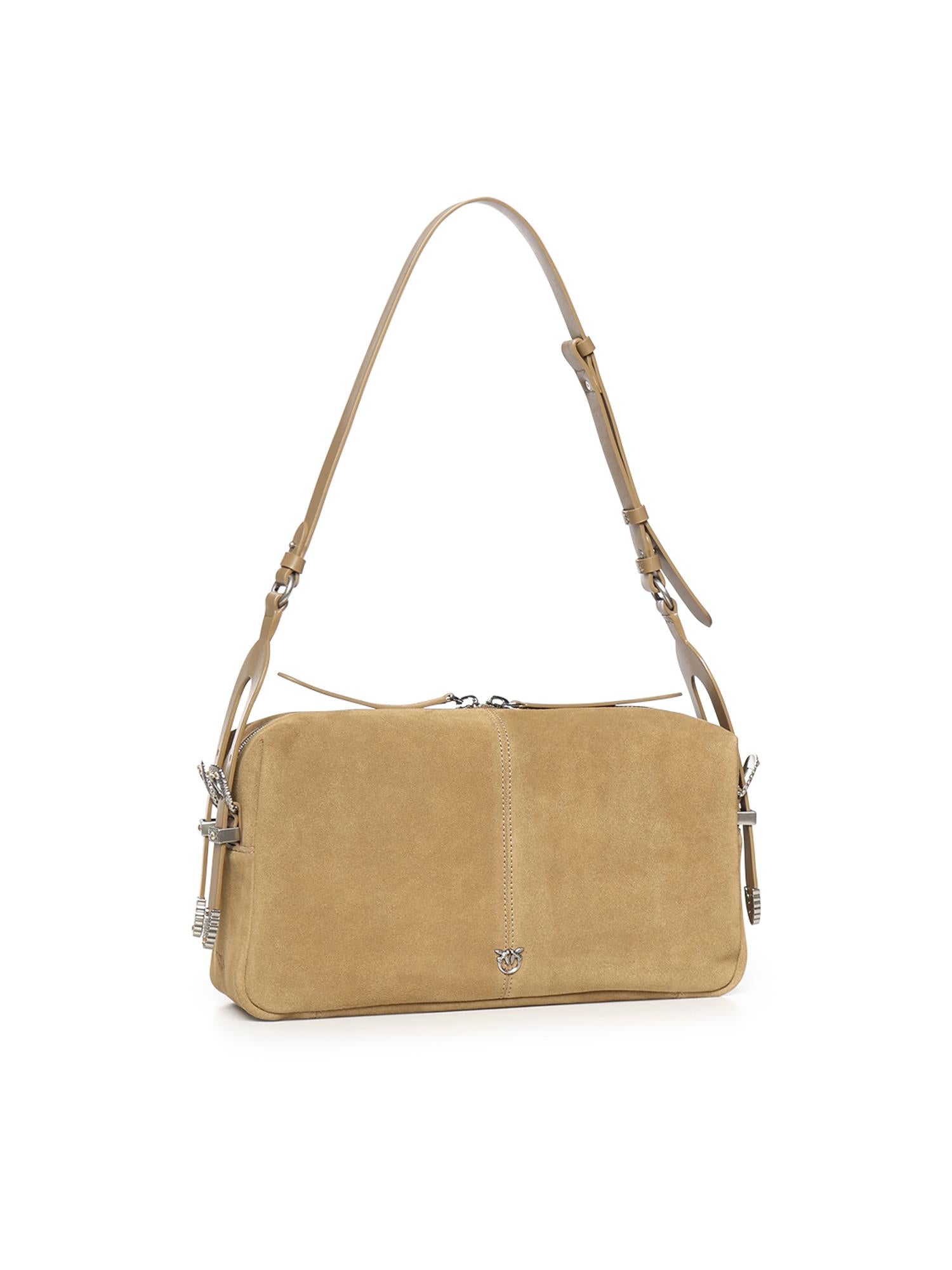 Borsa a spalla media Keeper Bag in suede 106676 A0F6L22O PINKO 