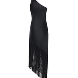 Abito in satin con frange 106352 A33DZ99 PINKO 