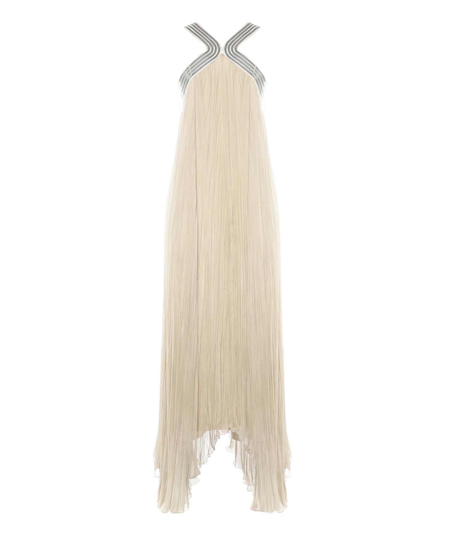 Abito lungo in chiffon plissé con ricami metallici A0426115 1471 ALBERTA FERRETTI 