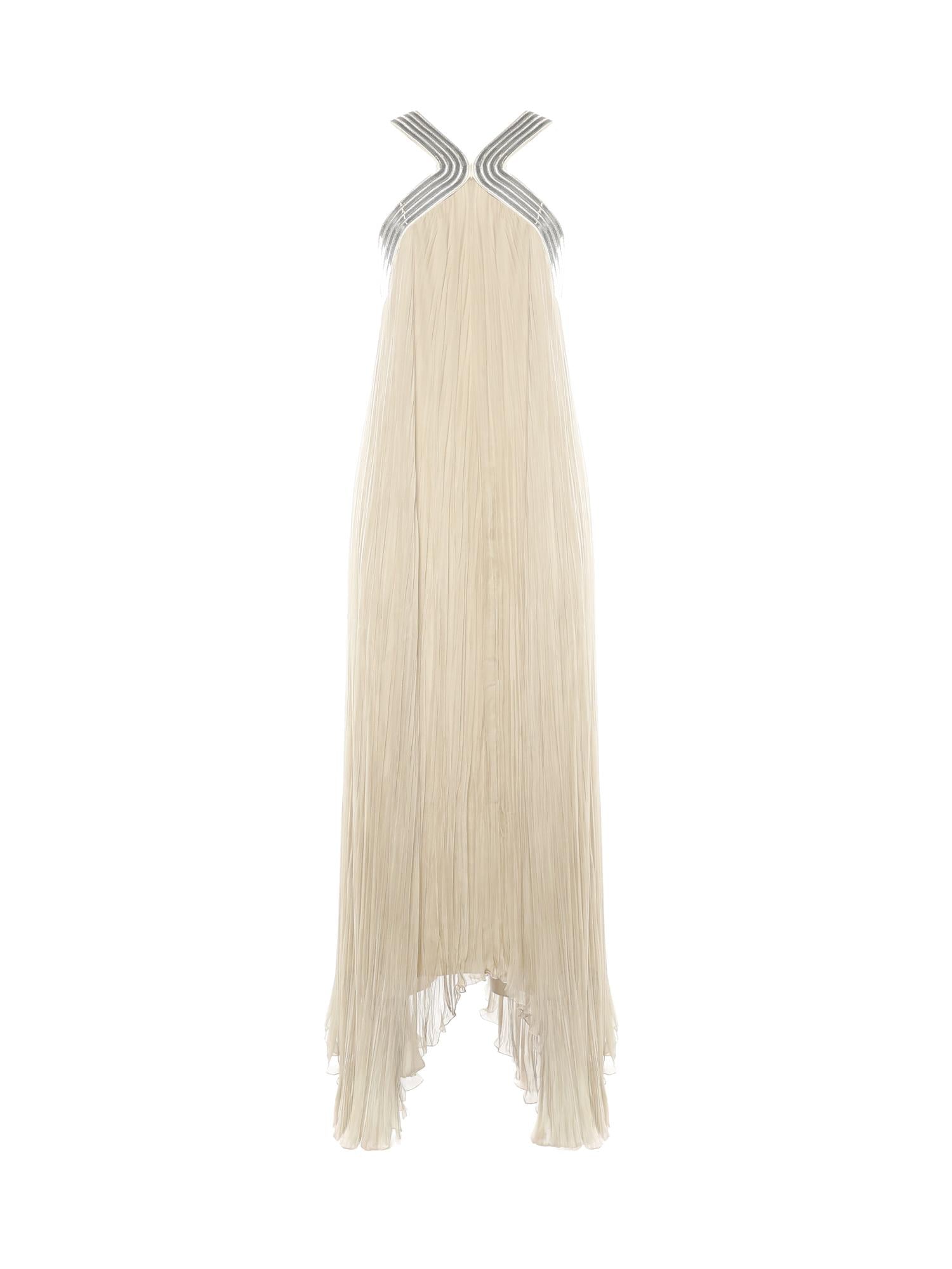 Abito lungo in chiffon plissé con ricami metallici A0426115 1471 ALBERTA FERRETTI 