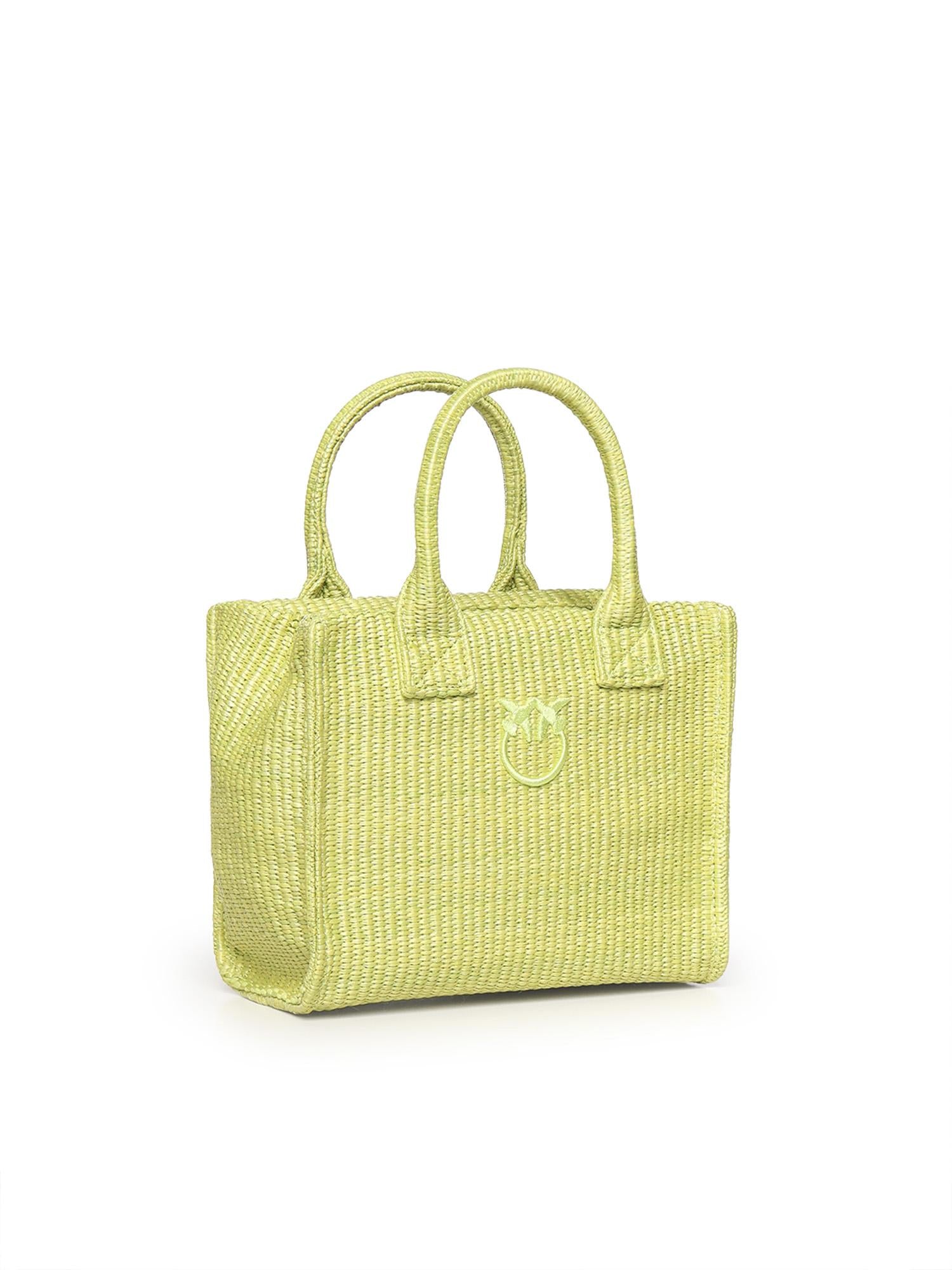 Borsa shopper piccola Beach in rafia con logo Love Birds 106832 A39YVV0 PINKO 