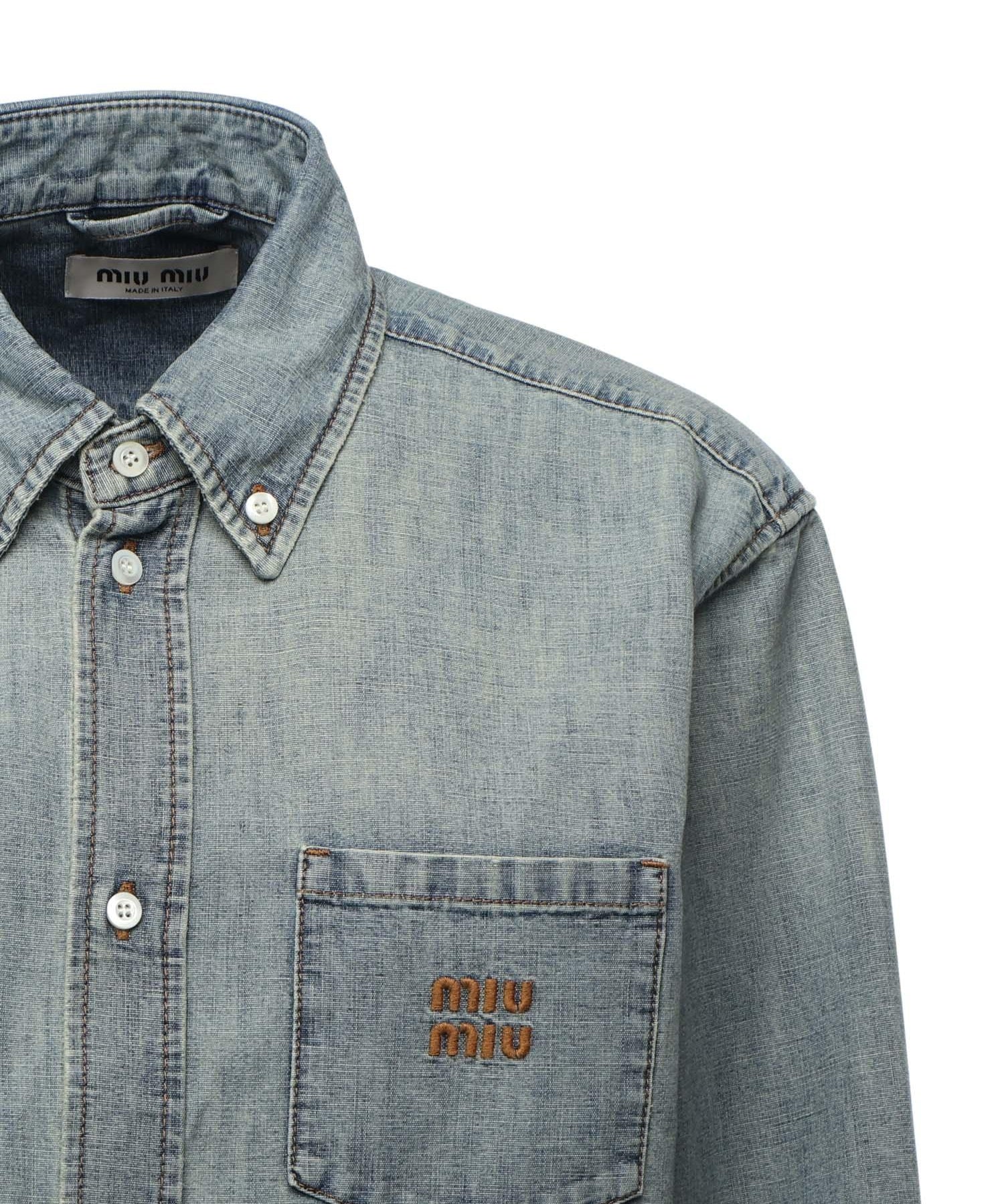 Camicia in chambray con logo GWC133 18JIF0076 MIU MIU 