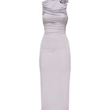 Abito midi arricciato con collo alto<BR/> 1205250000025 PURPLE MAGDA BUTRYM 
