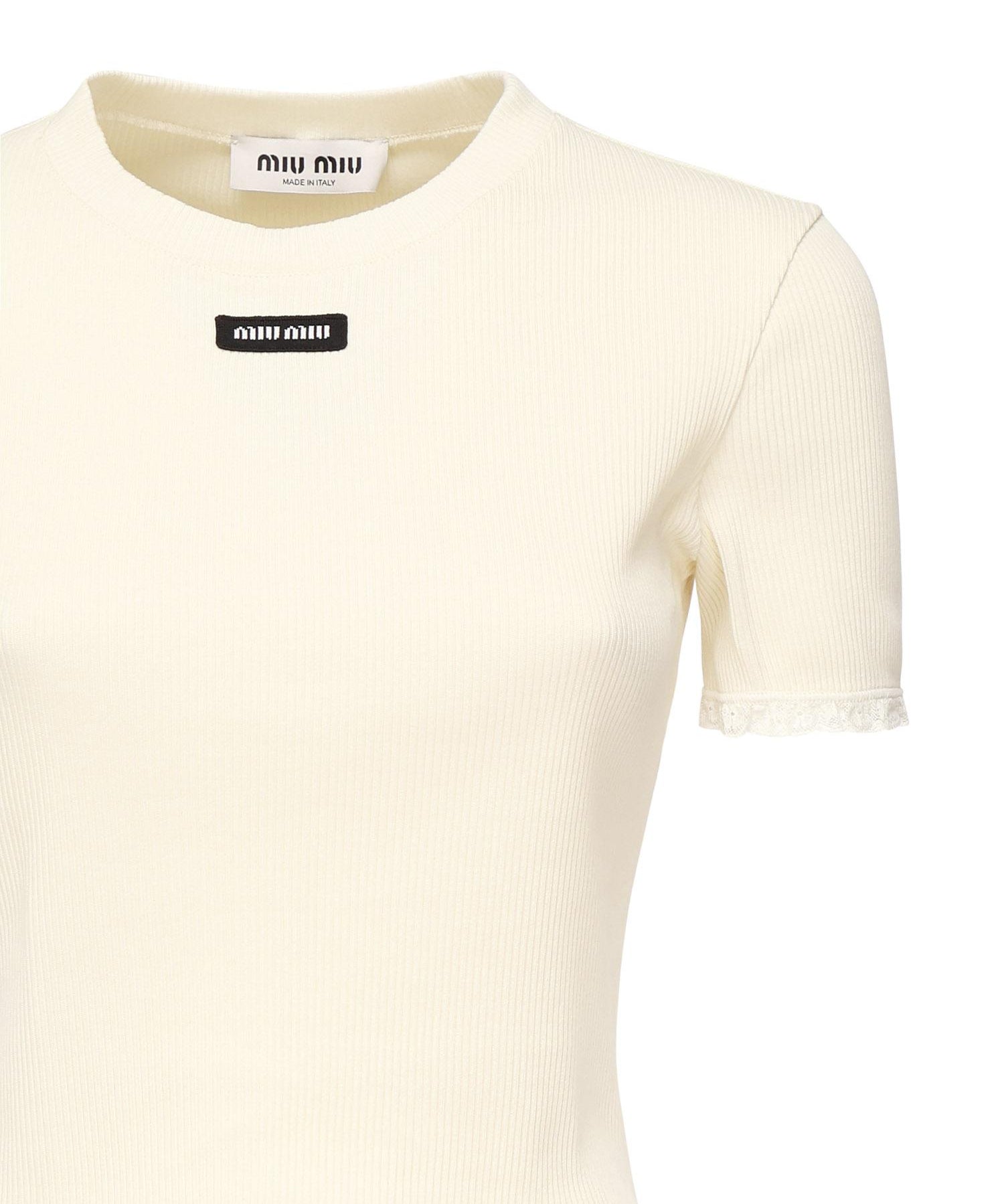 T-shirt cropped con logo MJN580 17Z9F0304 MIU MIU 