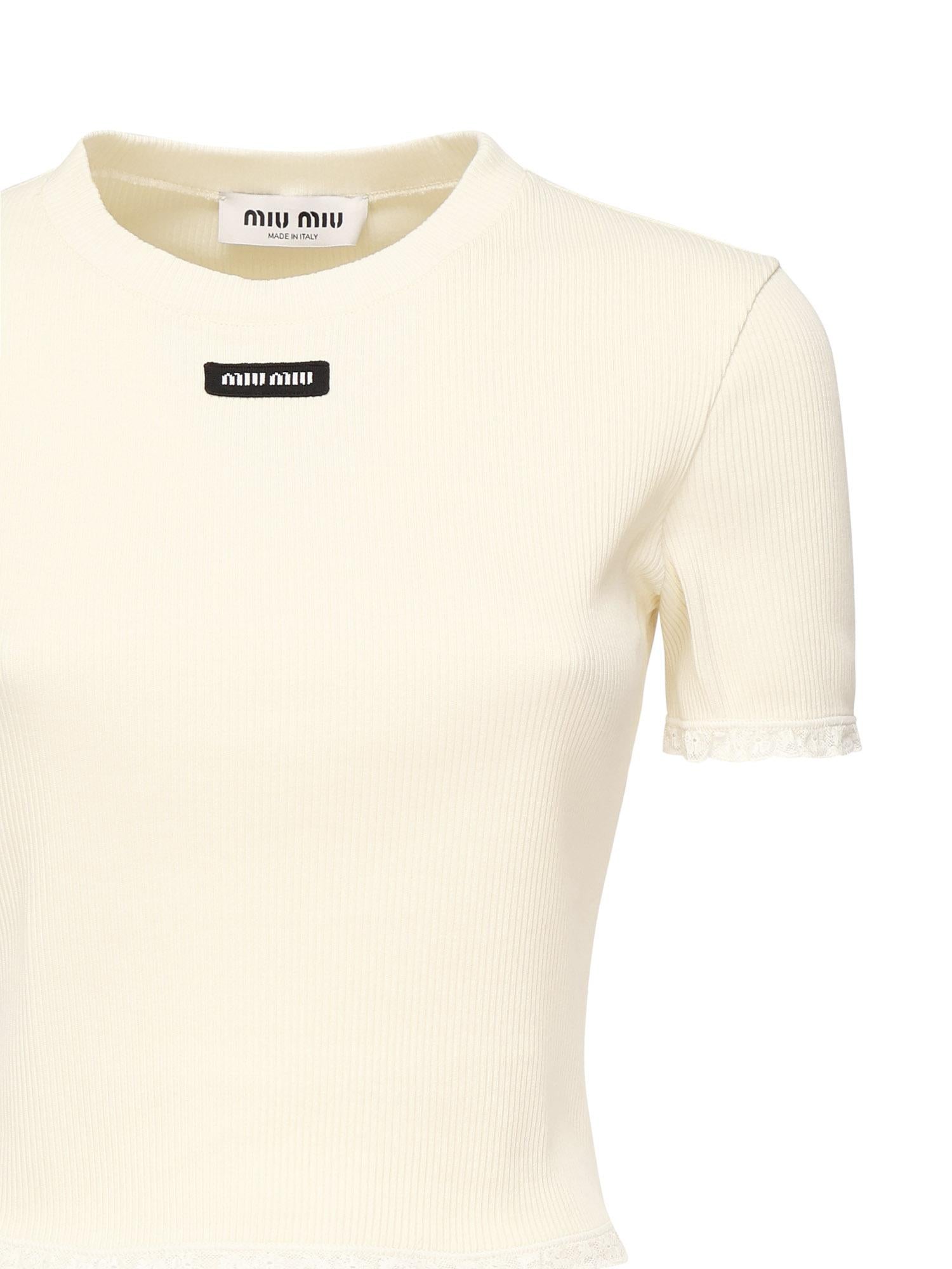 T-shirt cropped con logo MJN580 17Z9F0304 MIU MIU 