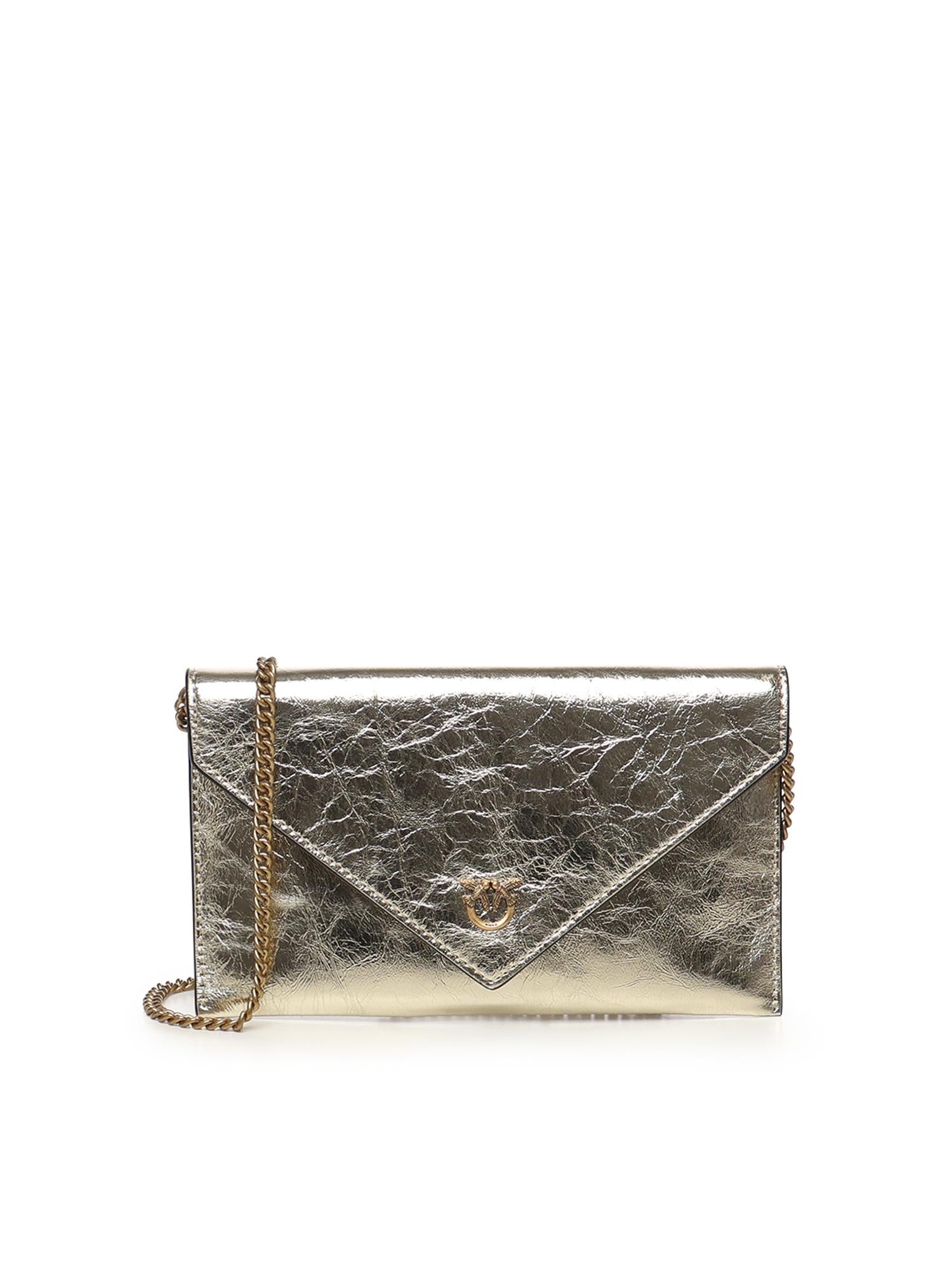 Bustina in pelle metallizzata con logo 105347 A2OTZZLQ PINKO 