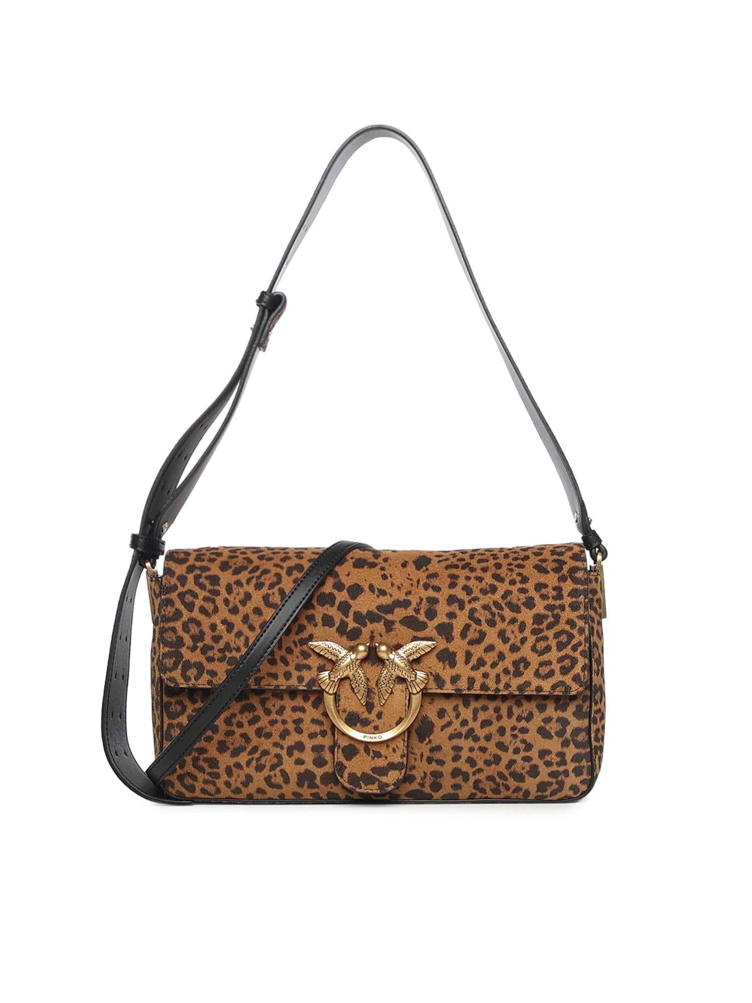 Borsa a spalla media Love Bag One Slouchy in suede leopardato 106243 A32AM35Q PINKO 