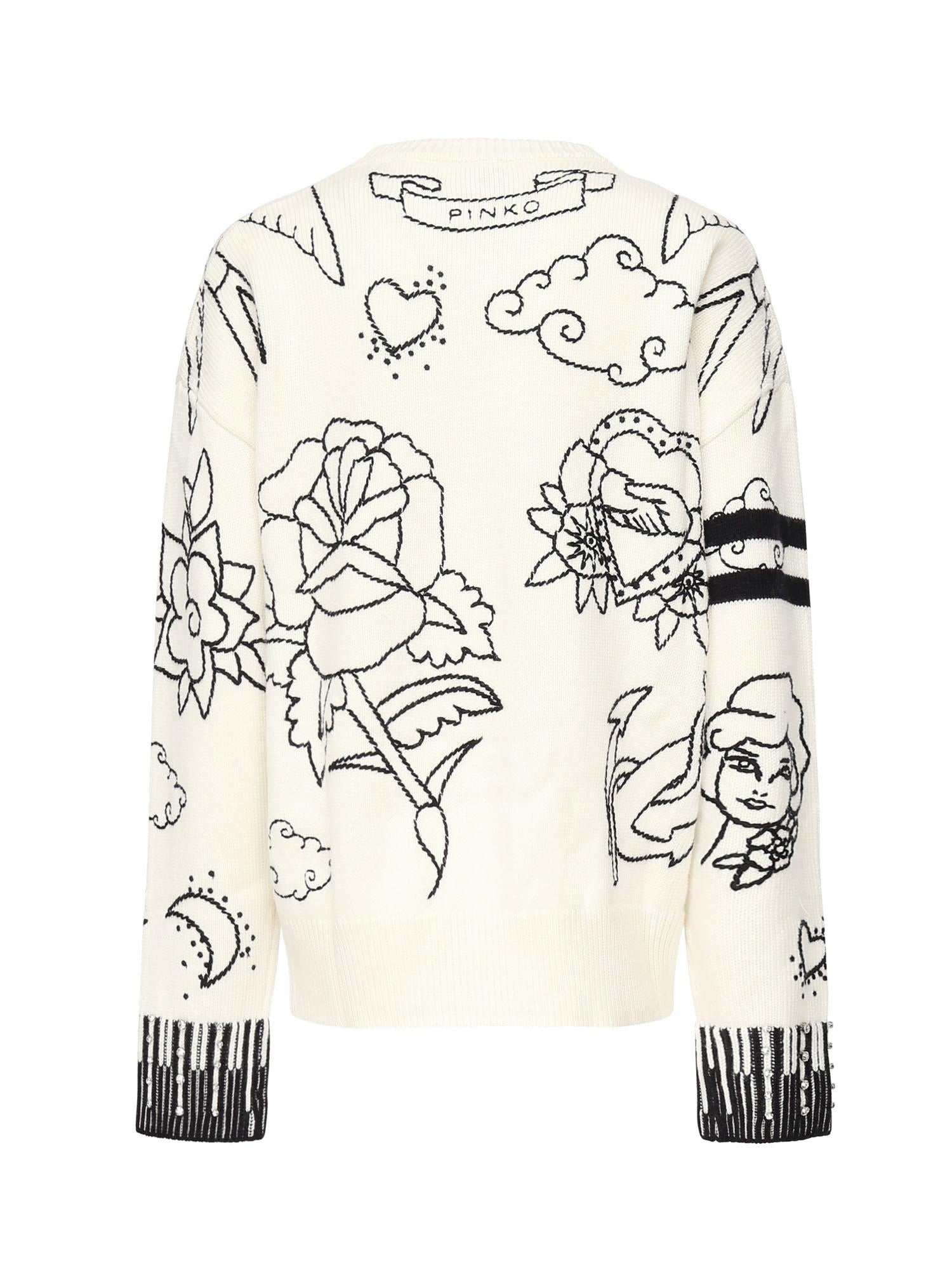 Maglione girocollo con fantasie 105427 A2PKZE1 PINKO 