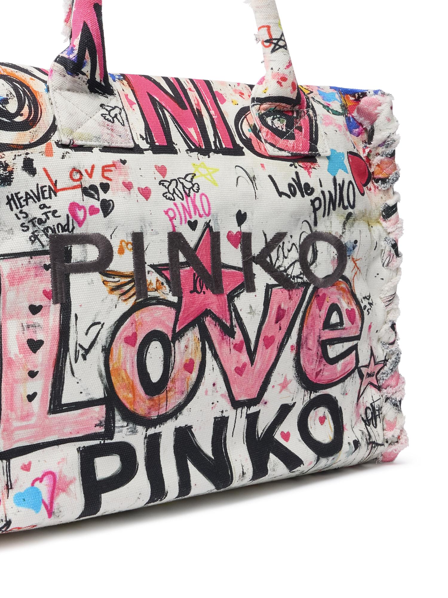 Borsa shopper in cotone con logo<BR/> 106673 A3B6ZW0Q PINKO 