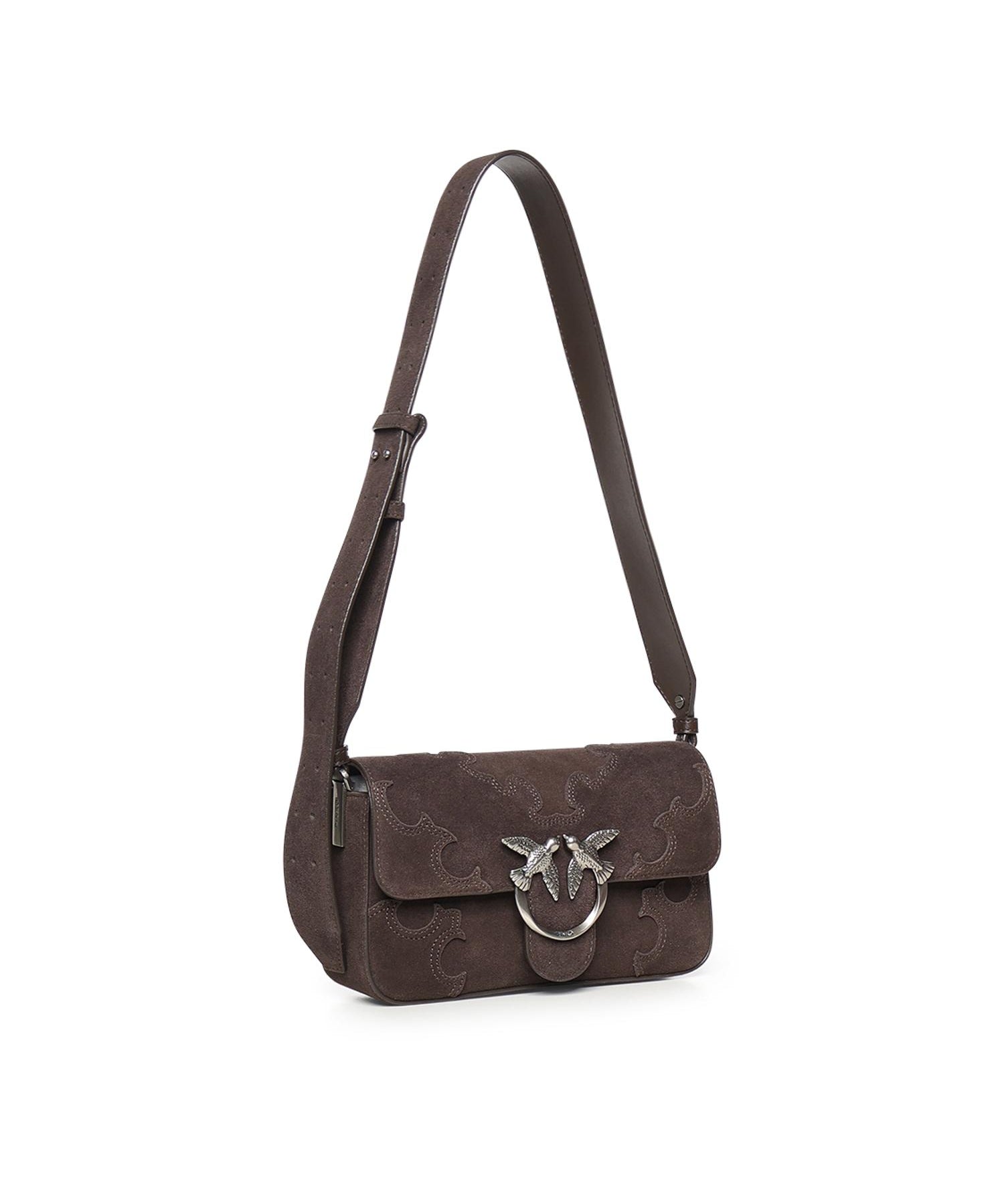 Borsa a spalla Mini Love Bag One Slouchy in suede con intarsi 106244 A0F6M11O PINKO 