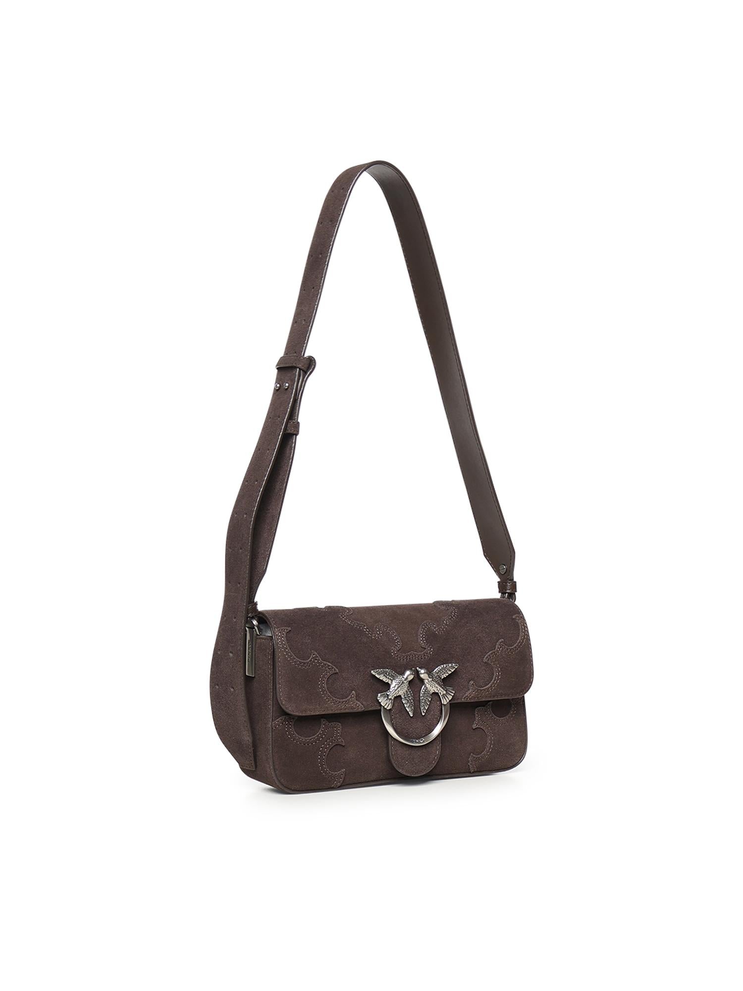 Borsa a spalla Mini Love Bag One Slouchy in suede con intarsi 106244 A0F6M11O PINKO 