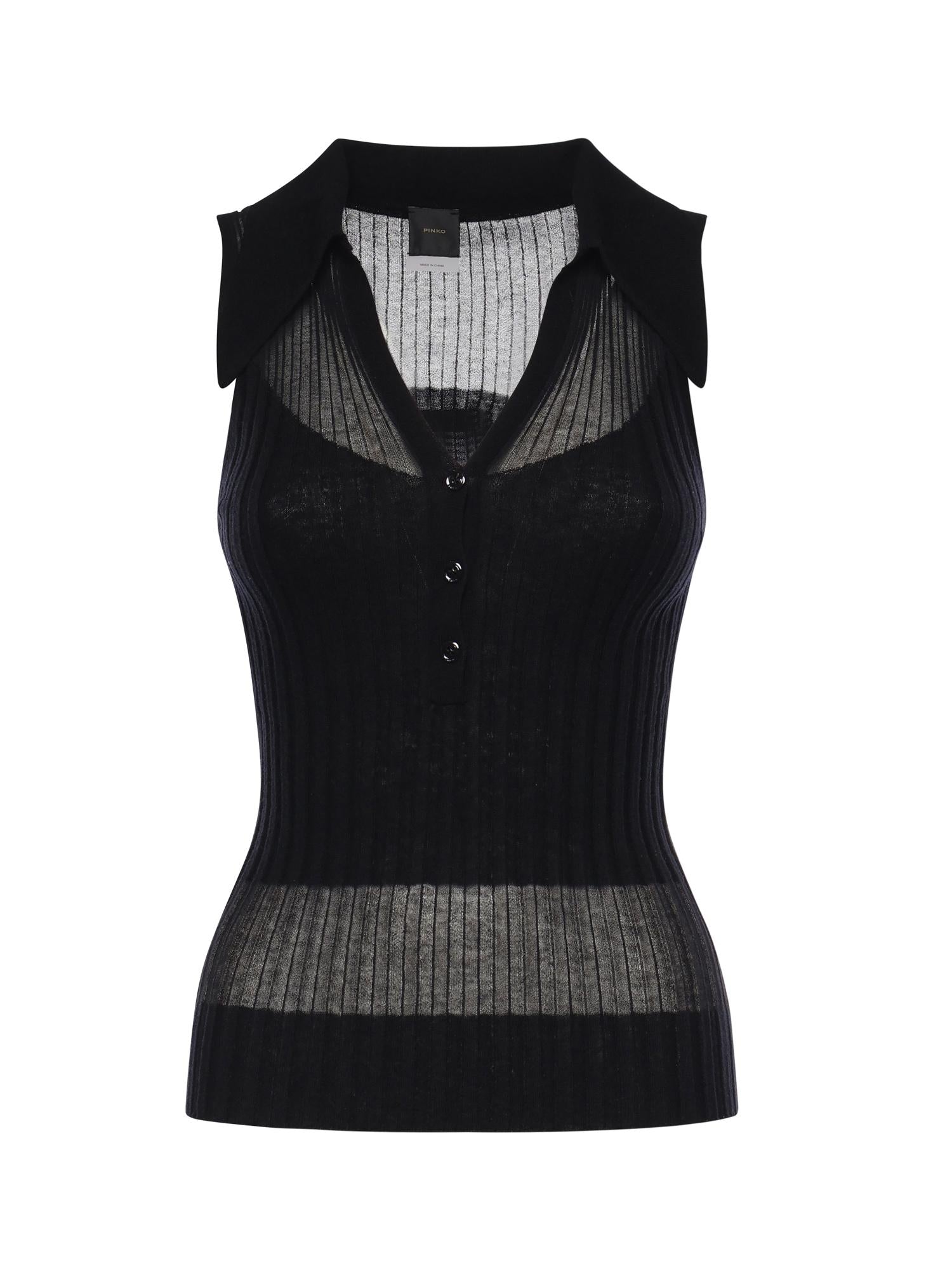 Canotta a polo in maglia a coste 106318 A34BZ99 PINKO 