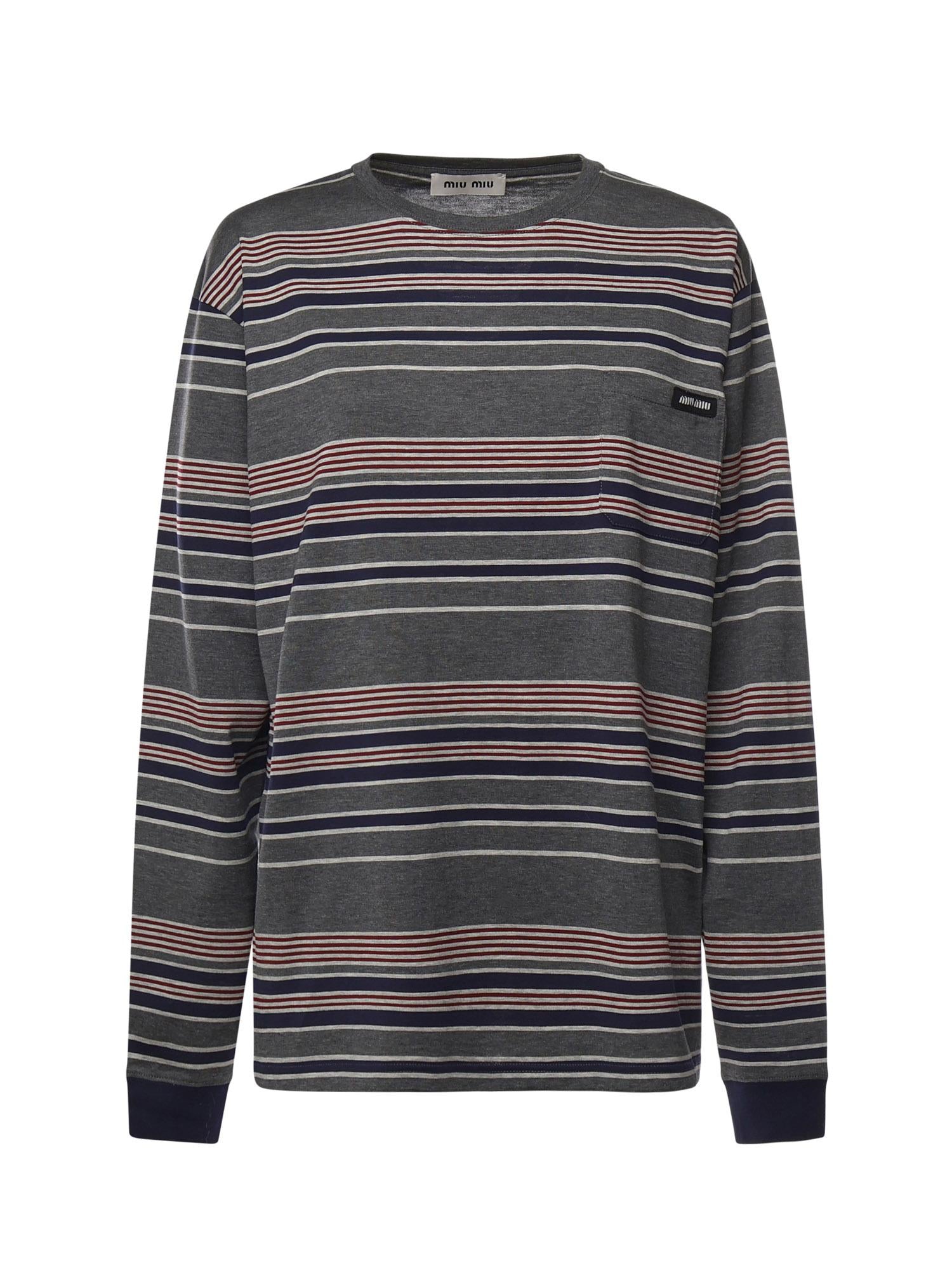 T-shirt in jersey a righe MJLA18 18ZVF0R3S MIU MIU 