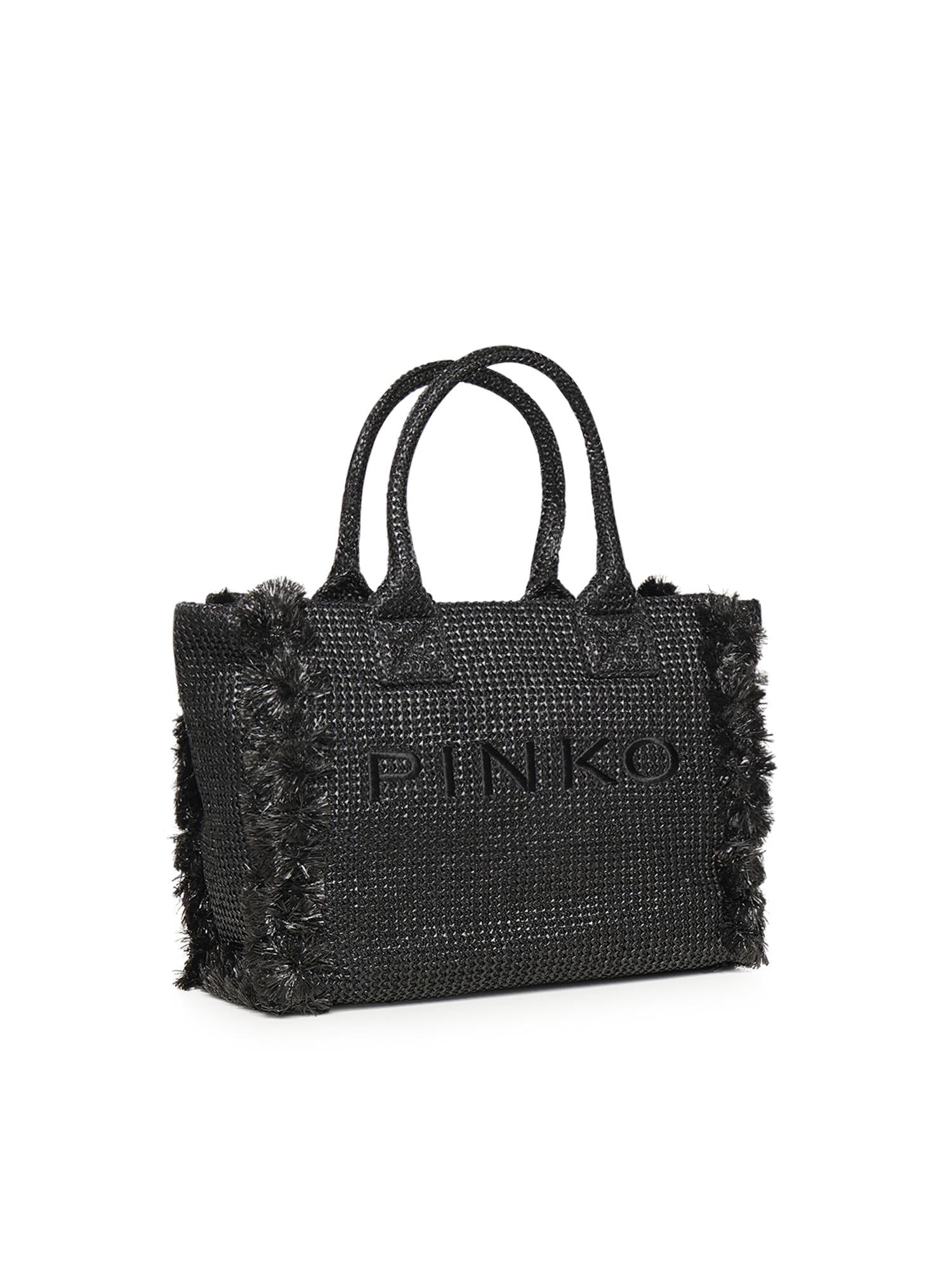 Borsa shopper media Beach in rafia con logo e nappine 106673 A39YZ99Q PINKO 