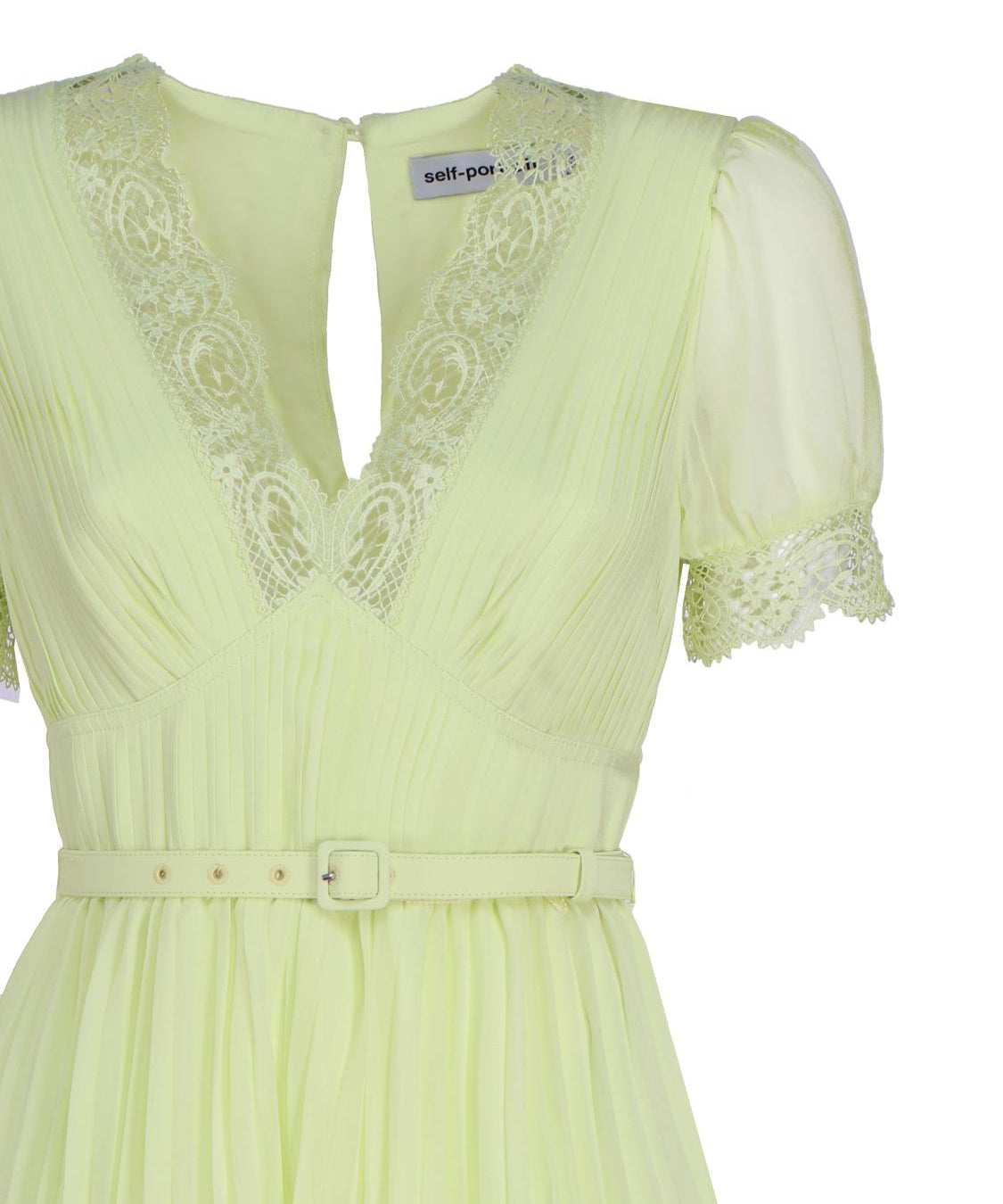 Abito longuette in chiffon con dettaglio in pizzo RS23-075M CHIFFONLIME GREEN SELF-PORTRAIT 