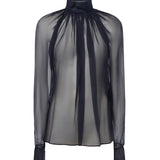 Camicetta a collo alto in mussola di seta 810153 Y065W4900 SAINT LAURENT 