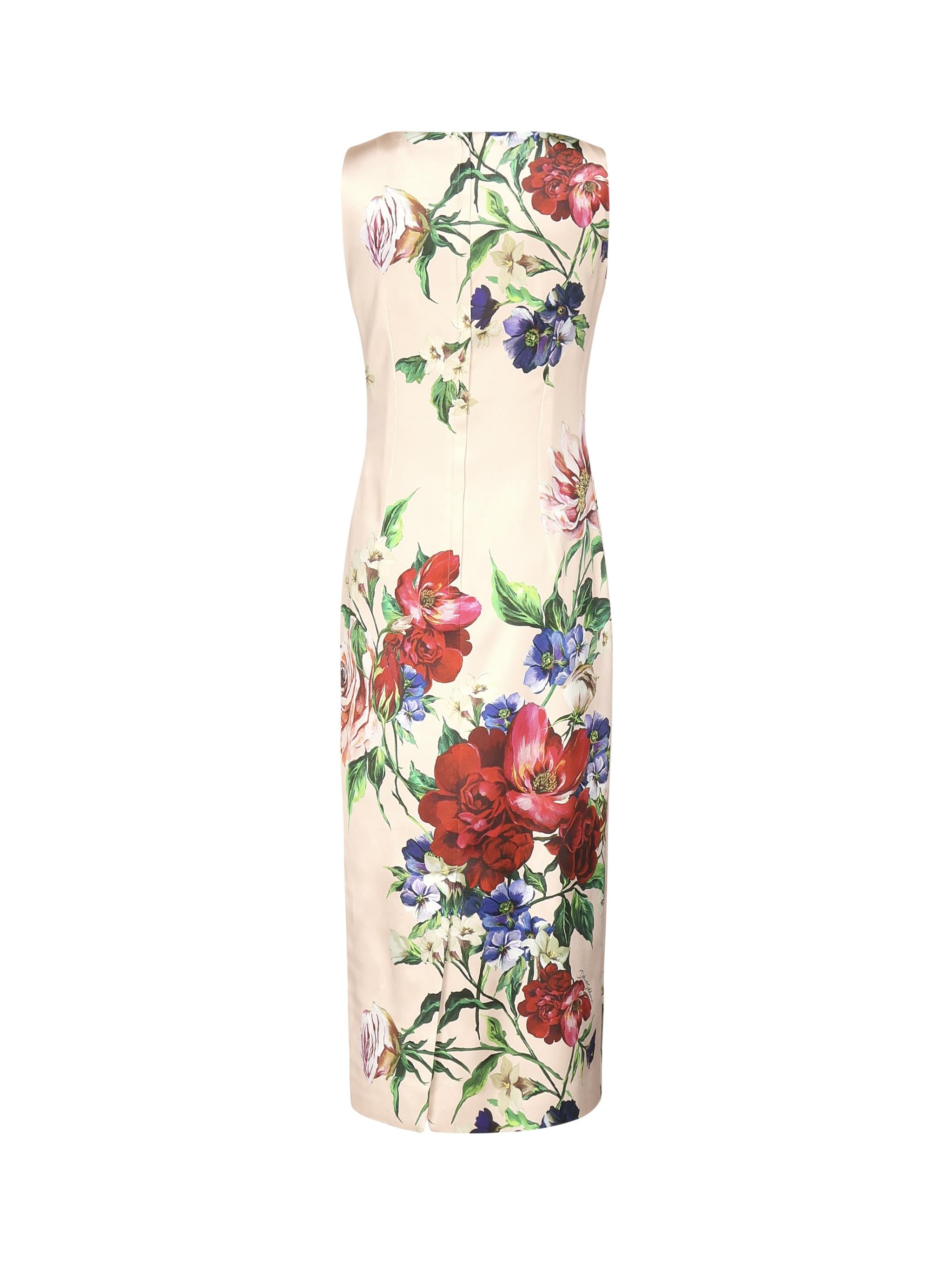 Abito longuette a tubino in raso stampa Fiori F6TTYT FSIB5H25PR DOLCE & GABBANA 