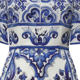 Abito midi in charmeuse stampa maiolica F6ADST HPABLHA3TN DOLCE & GABBANA 