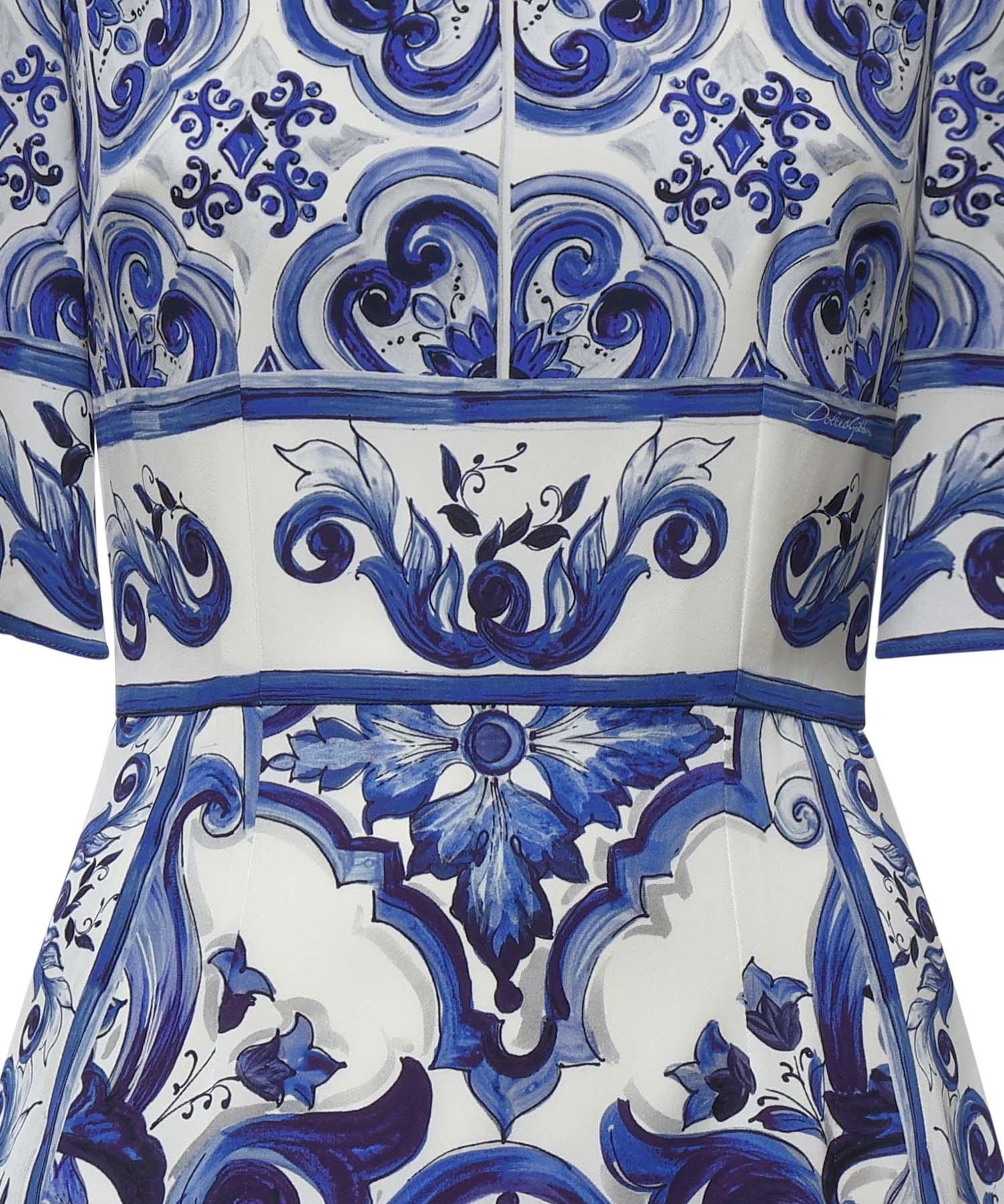Abito midi in charmeuse stampa maiolica F6ADST HPABLHA3TN DOLCE & GABBANA 
