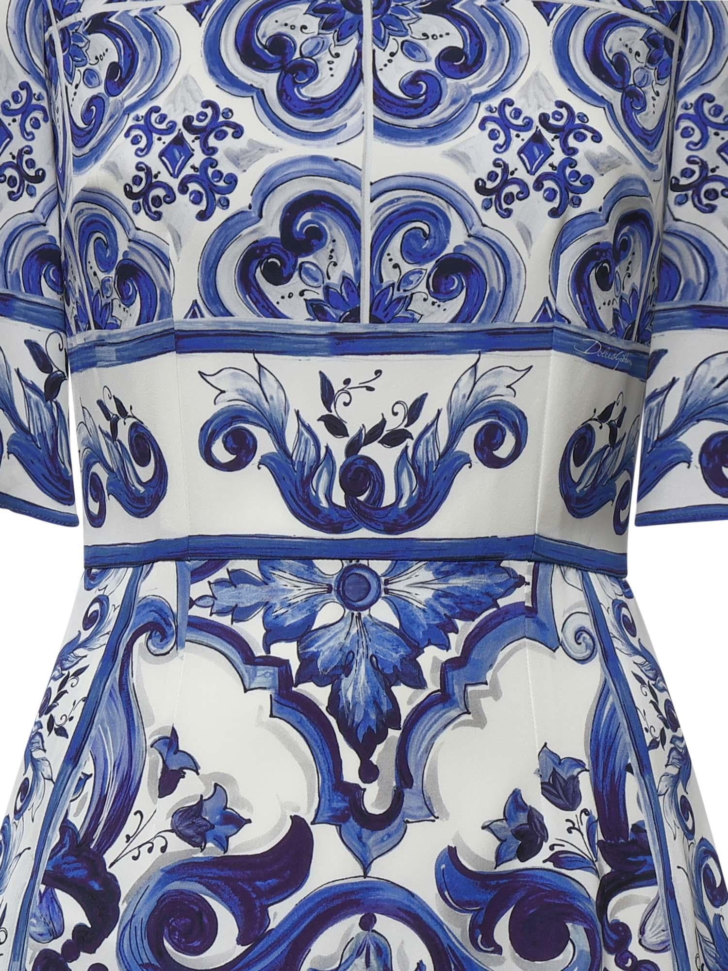 Abito midi in charmeuse stampa maiolica F6ADST HPABLHA3TN DOLCE & GABBANA 