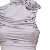 Abito midi arricciato con collo alto<BR/> 1205250000025 PURPLE MAGDA BUTRYM 