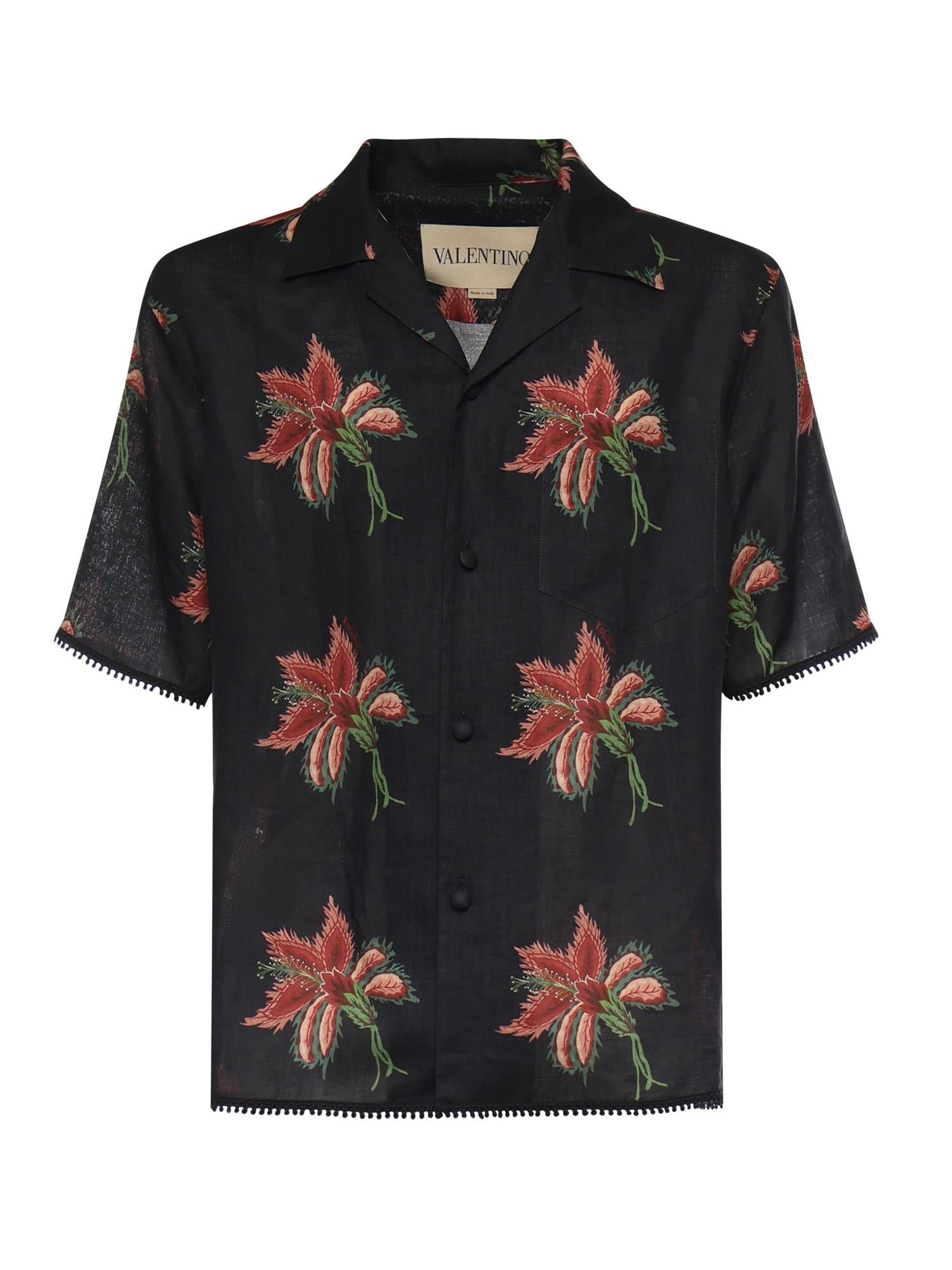 Camicia in lino con stampa Papier Floral 8V3AAN11 BA7D5Y VALENTINO GARAVANI 